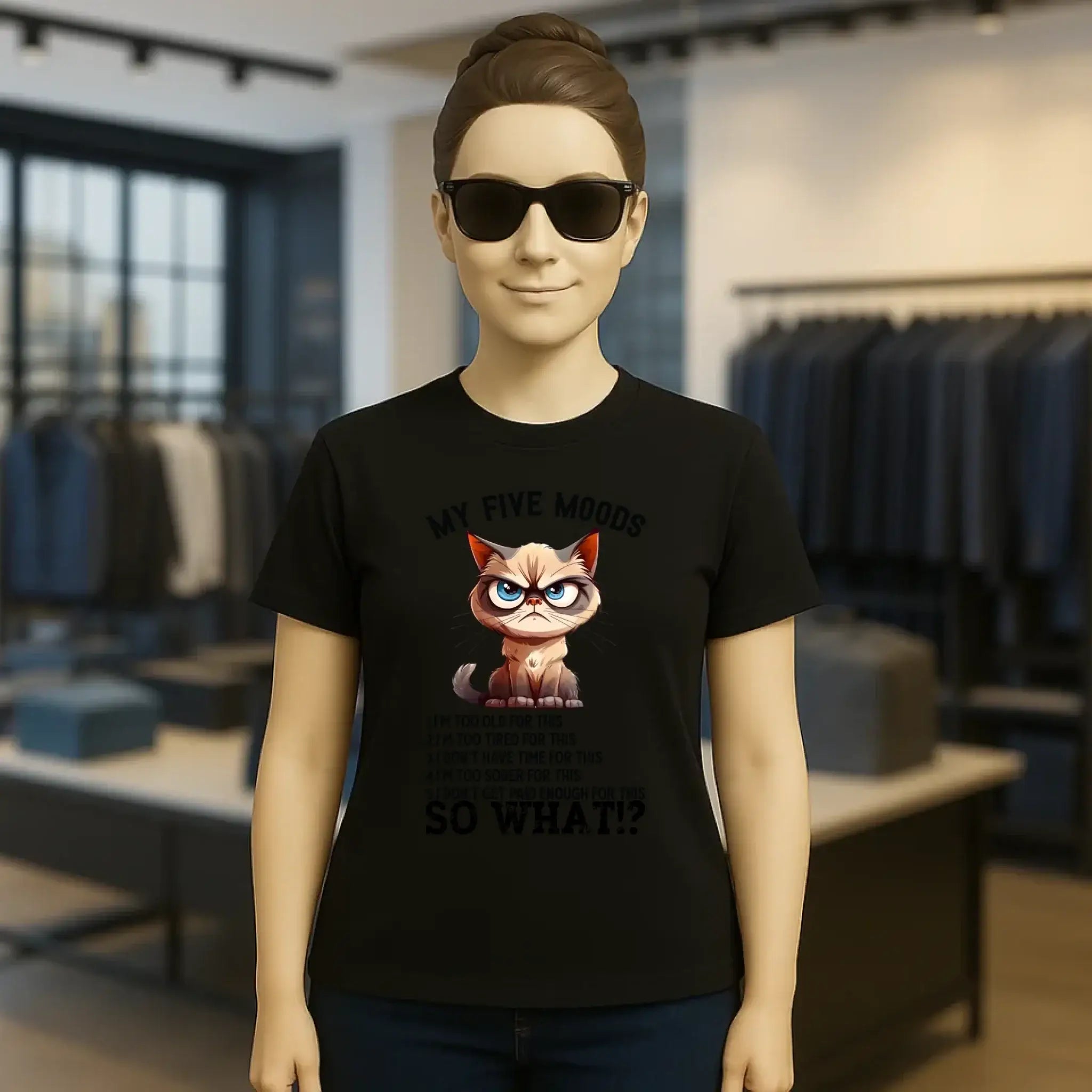 5 MOODS • Katze • Ladies Premium T-Shirt XS-2XL aus Bio-Baumwolle für Damen • Exklusivdesign • personalisiert