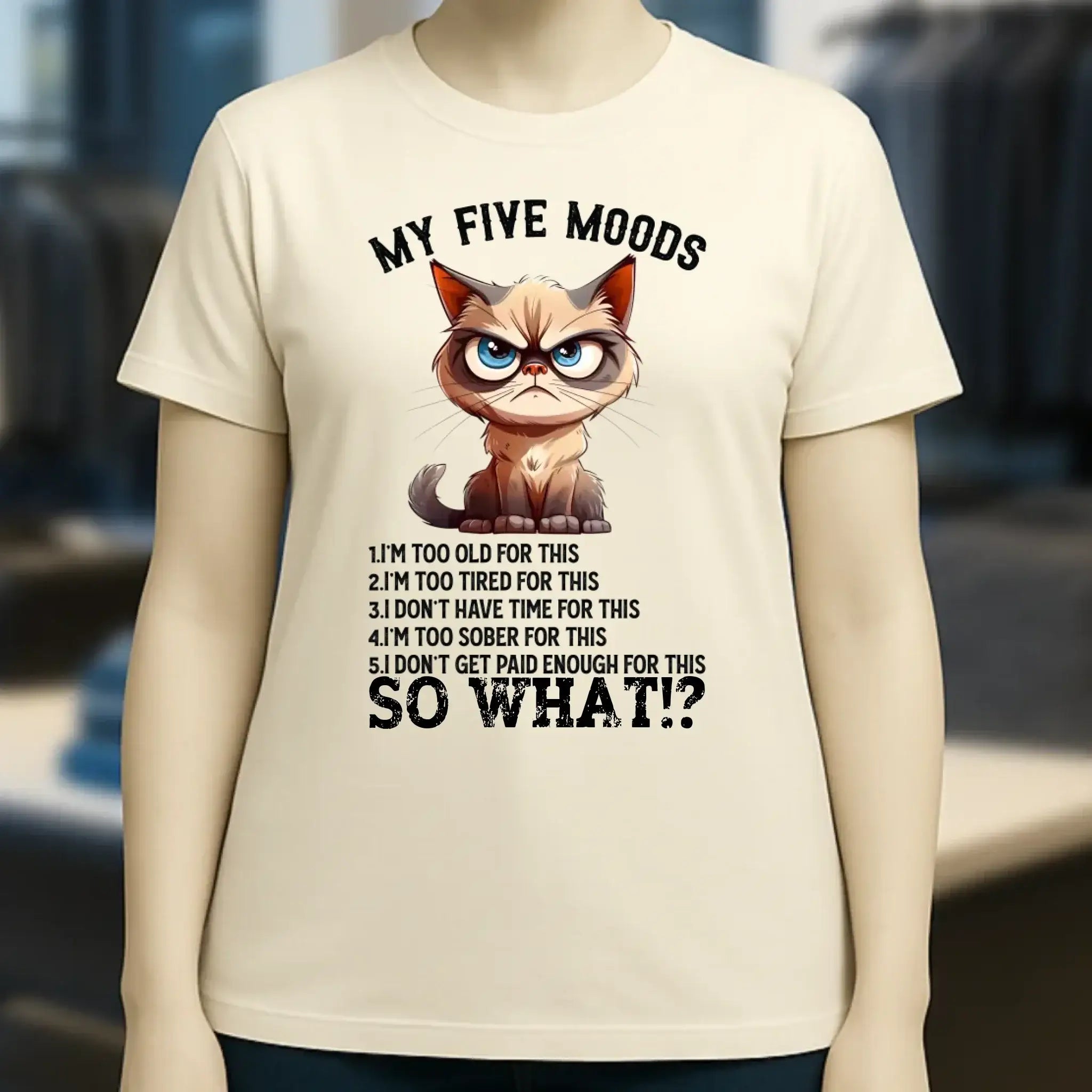 5 MOODS • Katze • Ladies Premium T-Shirt XS-2XL aus Bio-Baumwolle für Damen • Exklusivdesign • personalisiert