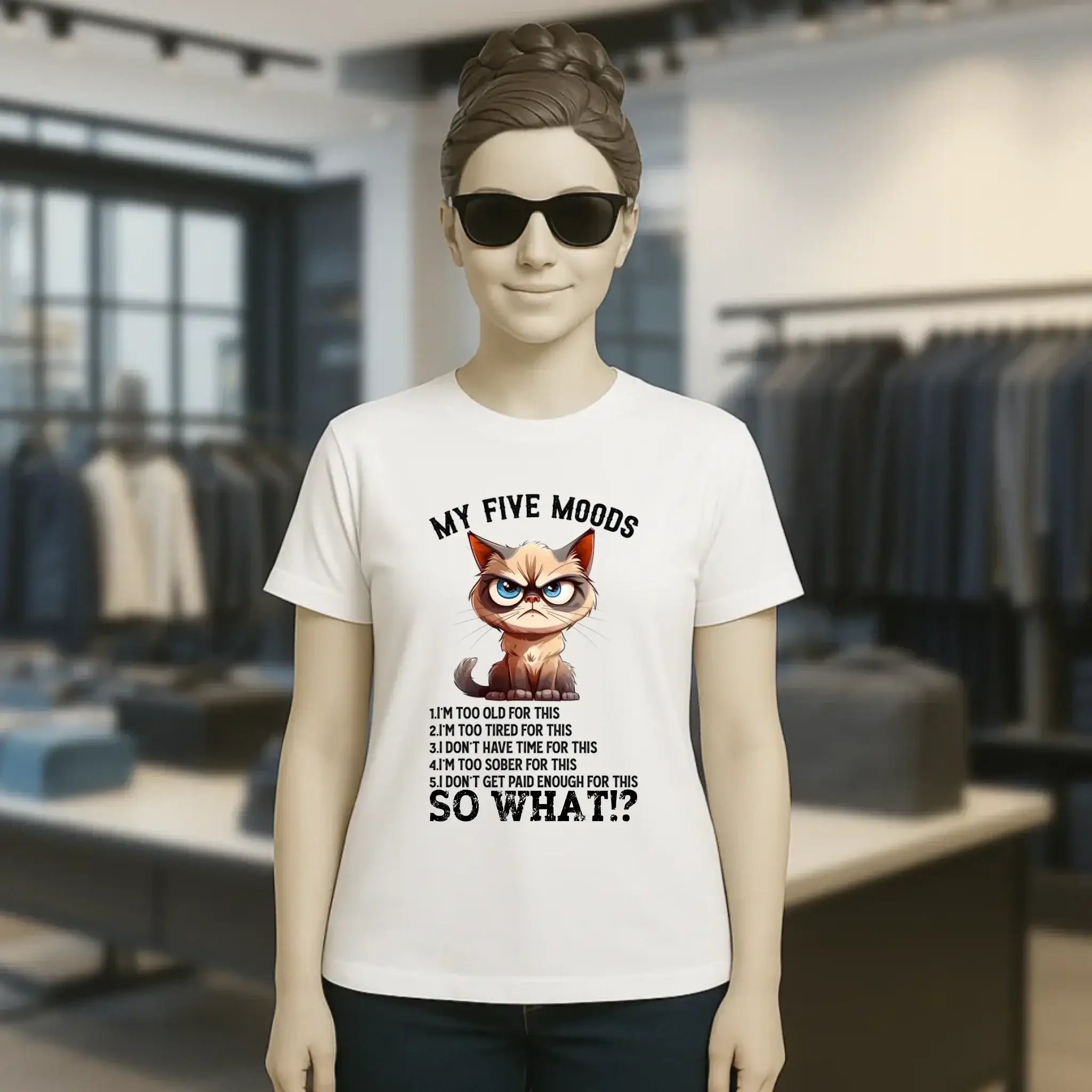 5 MOODS • Katze • Ladies Premium T-Shirt XS-2XL aus Bio-Baumwolle für Damen • Exklusivdesign • personalisiert
