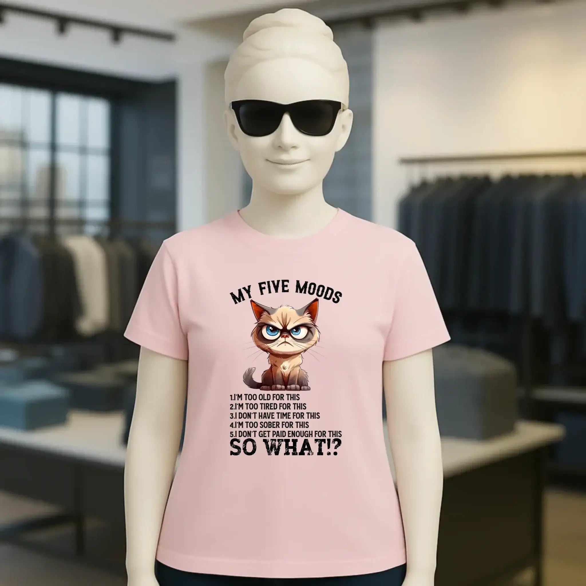 5 MOODS • Katze • Ladies Premium T-Shirt XS-2XL aus Bio-Baumwolle für Damen • Exklusivdesign • personalisiert