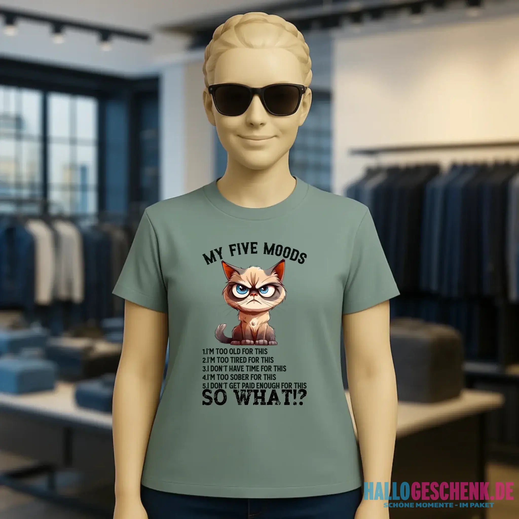 5 MOODS • Katze • Ladies Premium T-Shirt XS-2XL aus Bio-Baumwolle für Damen • Exklusivdesign • personalisiert