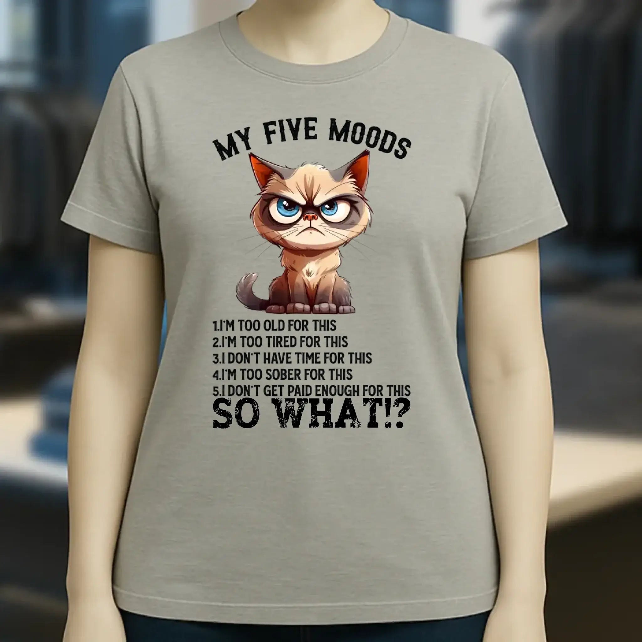 5 MOODS • Katze • Ladies Premium T-Shirt XS-2XL aus Bio-Baumwolle für Damen • Exklusivdesign • personalisiert