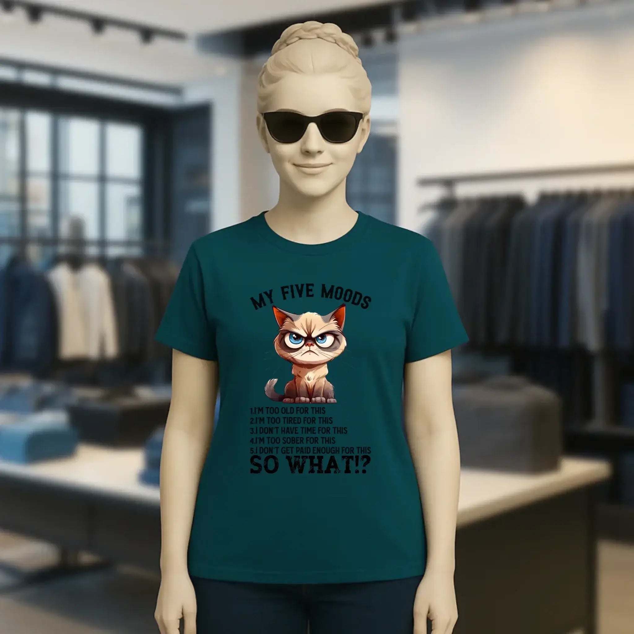 5 MOODS • Katze • Ladies Premium T-Shirt XS-2XL aus Bio-Baumwolle für Damen • Exklusivdesign • personalisiert