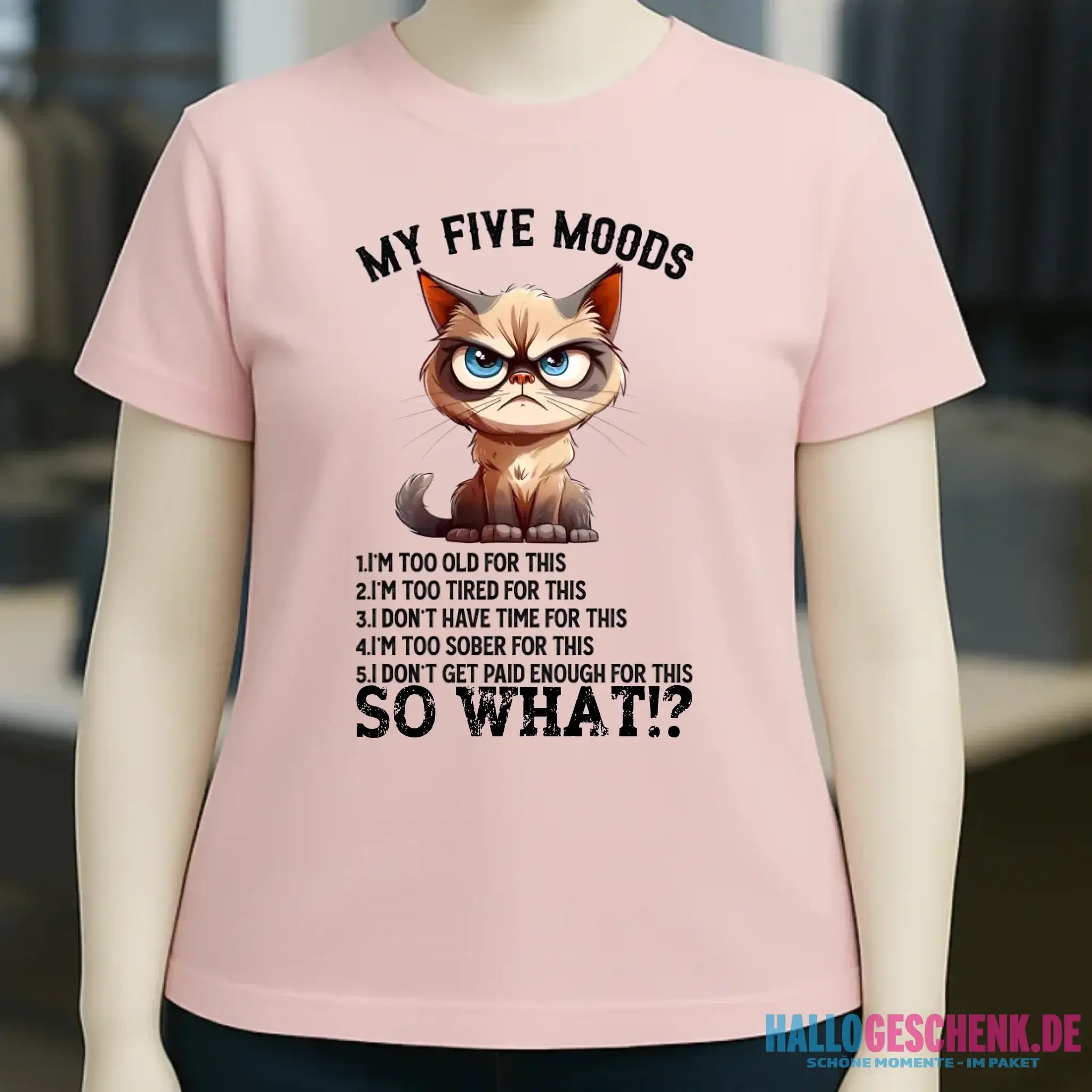 5 MOODS • Katze • Ladies Premium T-Shirt XS-2XL aus Bio-Baumwolle für Damen • Exklusivdesign • personalisiert