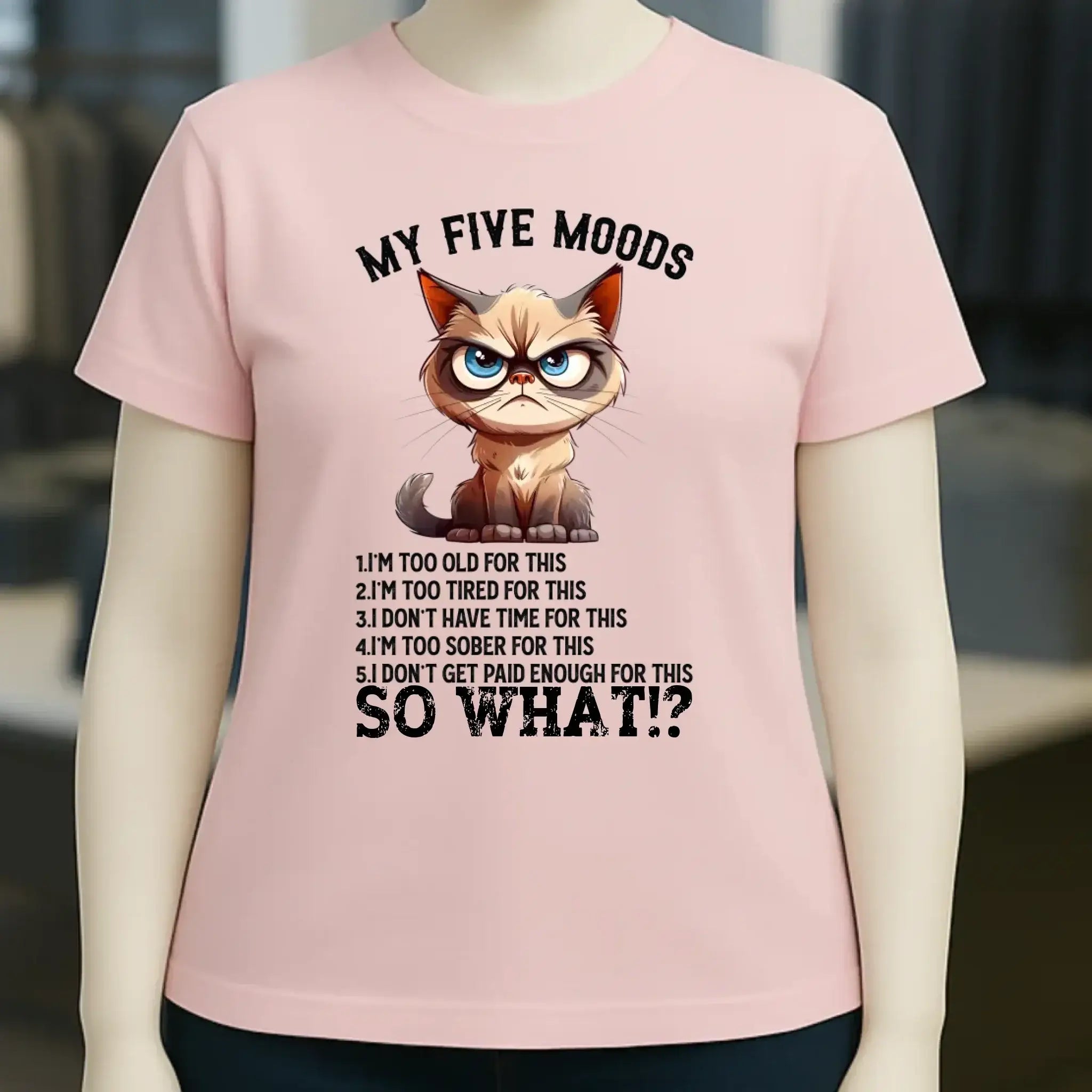 5 MOODS • Katze • Ladies Premium T-Shirt XS-2XL aus Bio-Baumwolle für Damen • Exklusivdesign • personalisiert