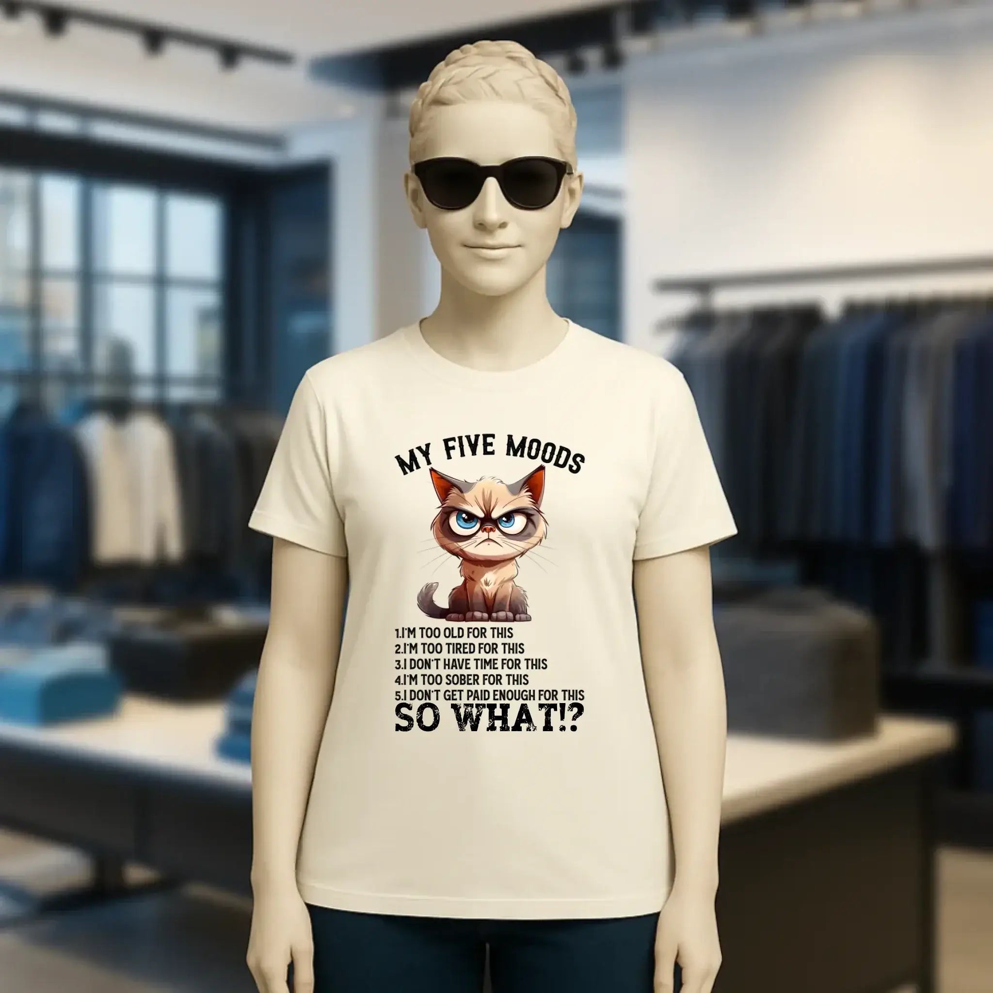 5 MOODS • Katze • Ladies Premium T-Shirt XS-2XL aus Bio-Baumwolle für Damen • Exklusivdesign • personalisiert