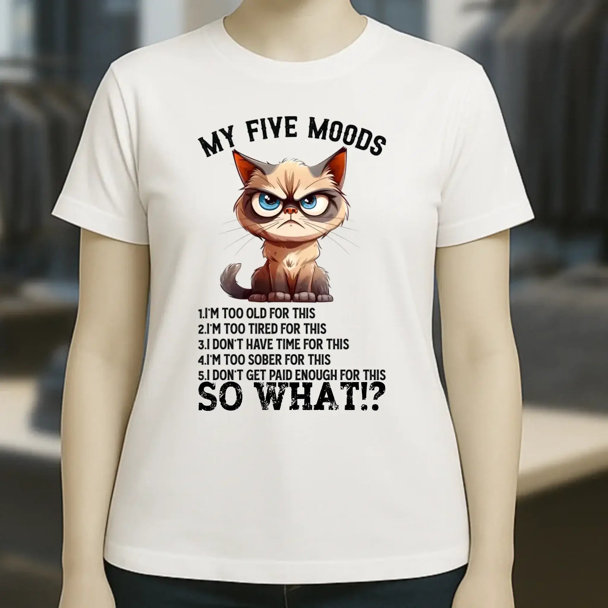 5 MOODS • Katze • Ladies Premium T-Shirt XS-2XL aus Bio-Baumwolle für Damen • Exklusivdesign • personalisiert
