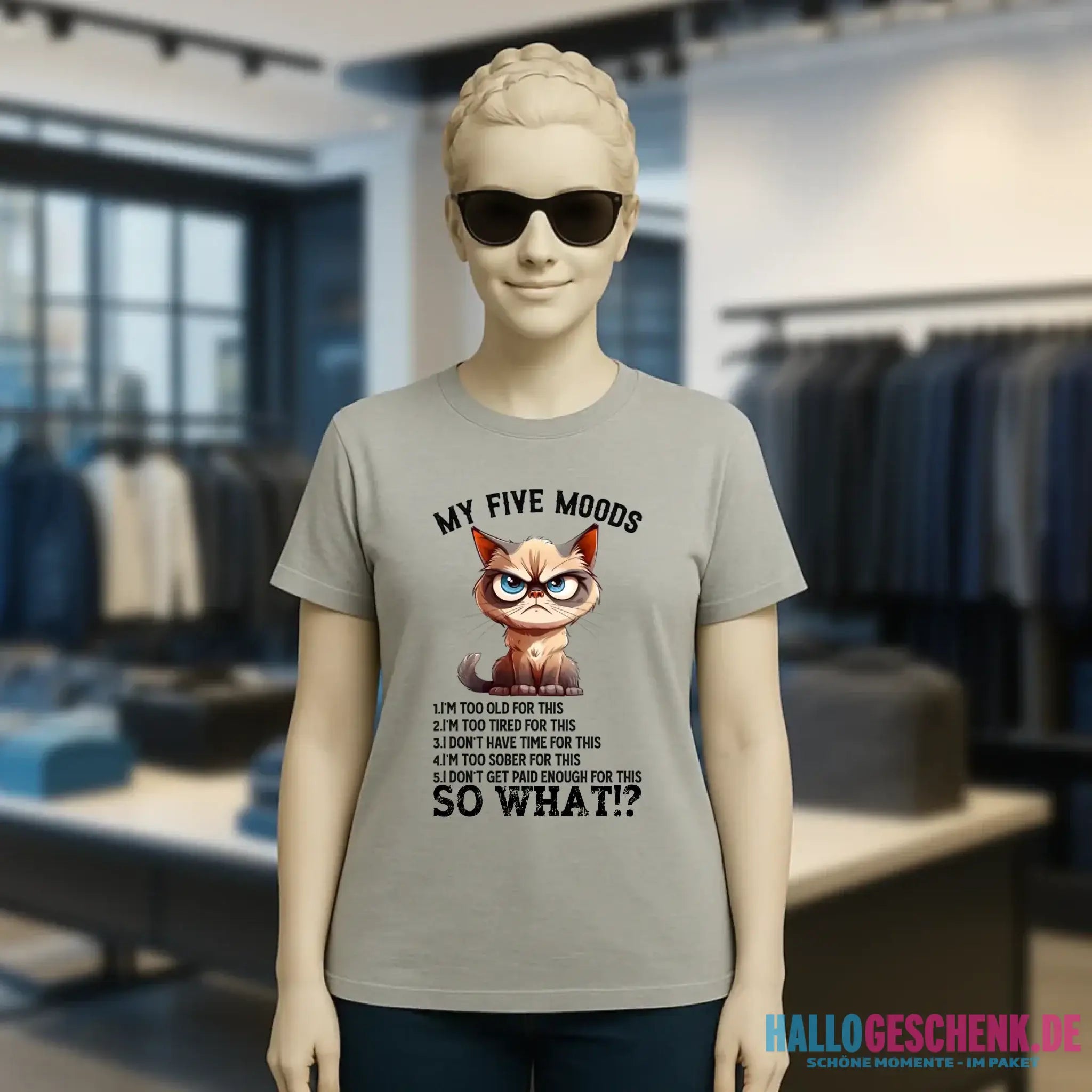 5 MOODS • Katze • Ladies Premium T-Shirt XS-2XL aus Bio-Baumwolle für Damen • Exklusivdesign • personalisiert