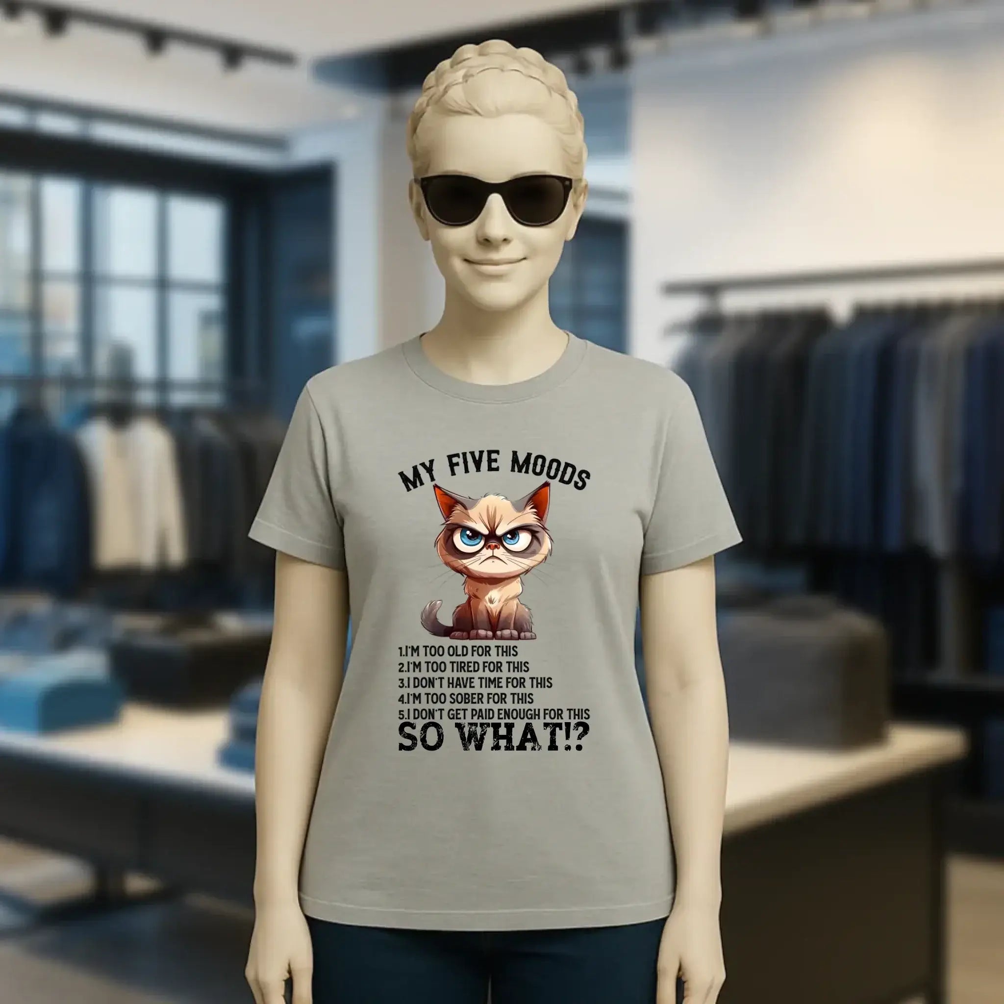 5 MOODS • Katze • Ladies Premium T-Shirt XS-2XL aus Bio-Baumwolle für Damen • Exklusivdesign • personalisiert