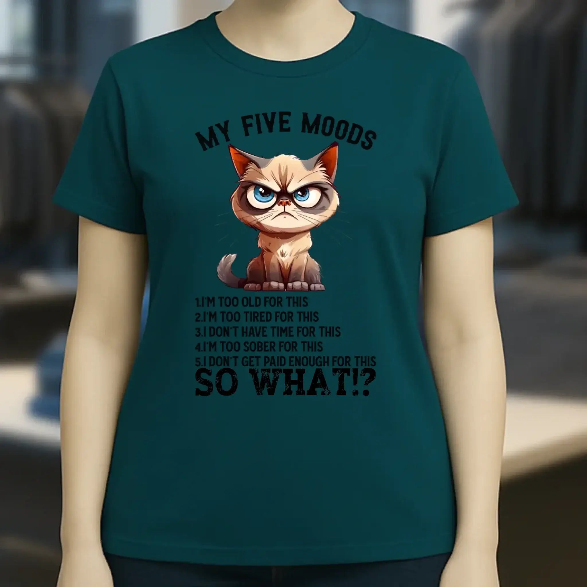 5 MOODS • Katze • Ladies Premium T-Shirt XS-2XL aus Bio-Baumwolle für Damen • Exklusivdesign • personalisiert