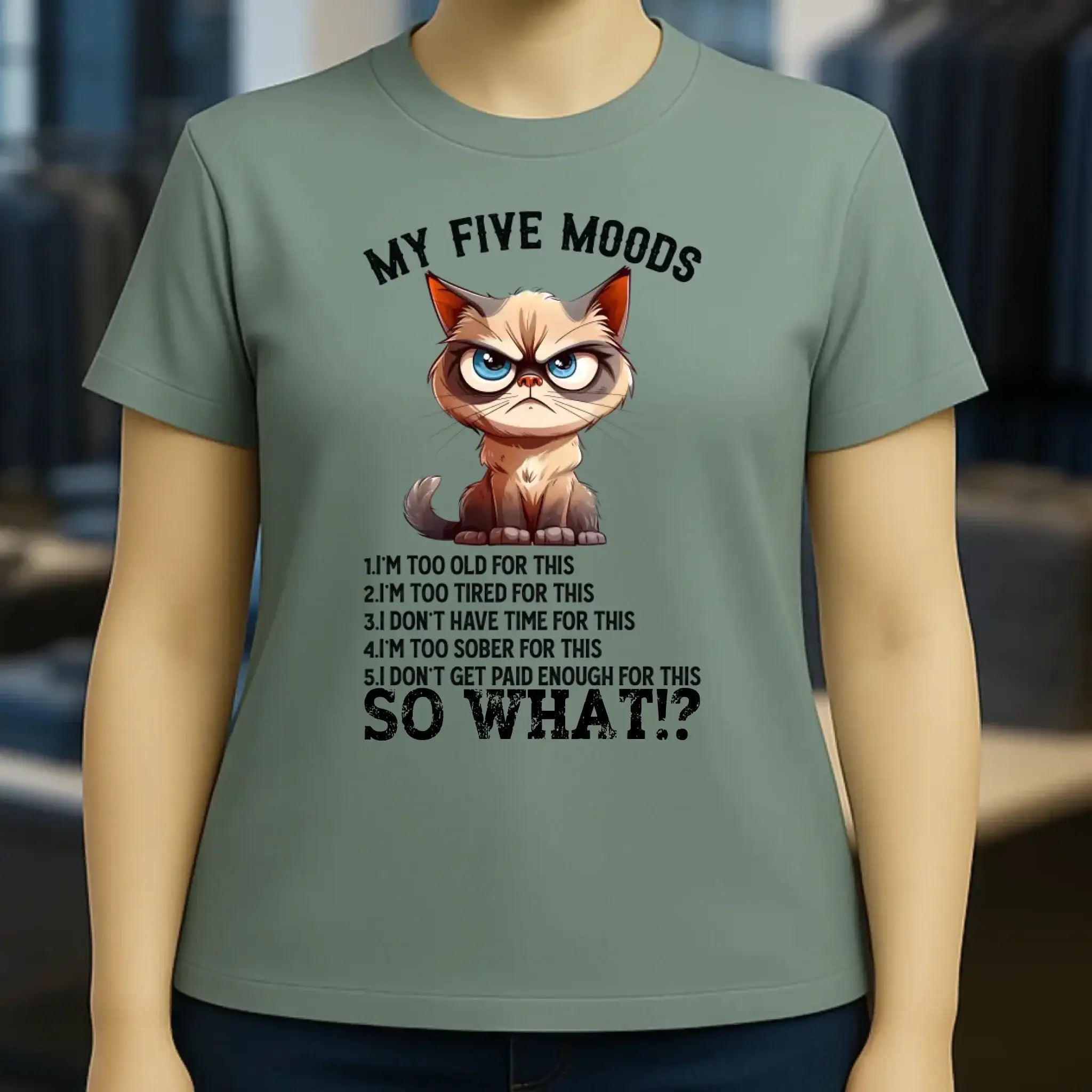5 MOODS • Katze • Ladies Premium T-Shirt XS-2XL aus Bio-Baumwolle für Damen • Exklusivdesign • personalisiert