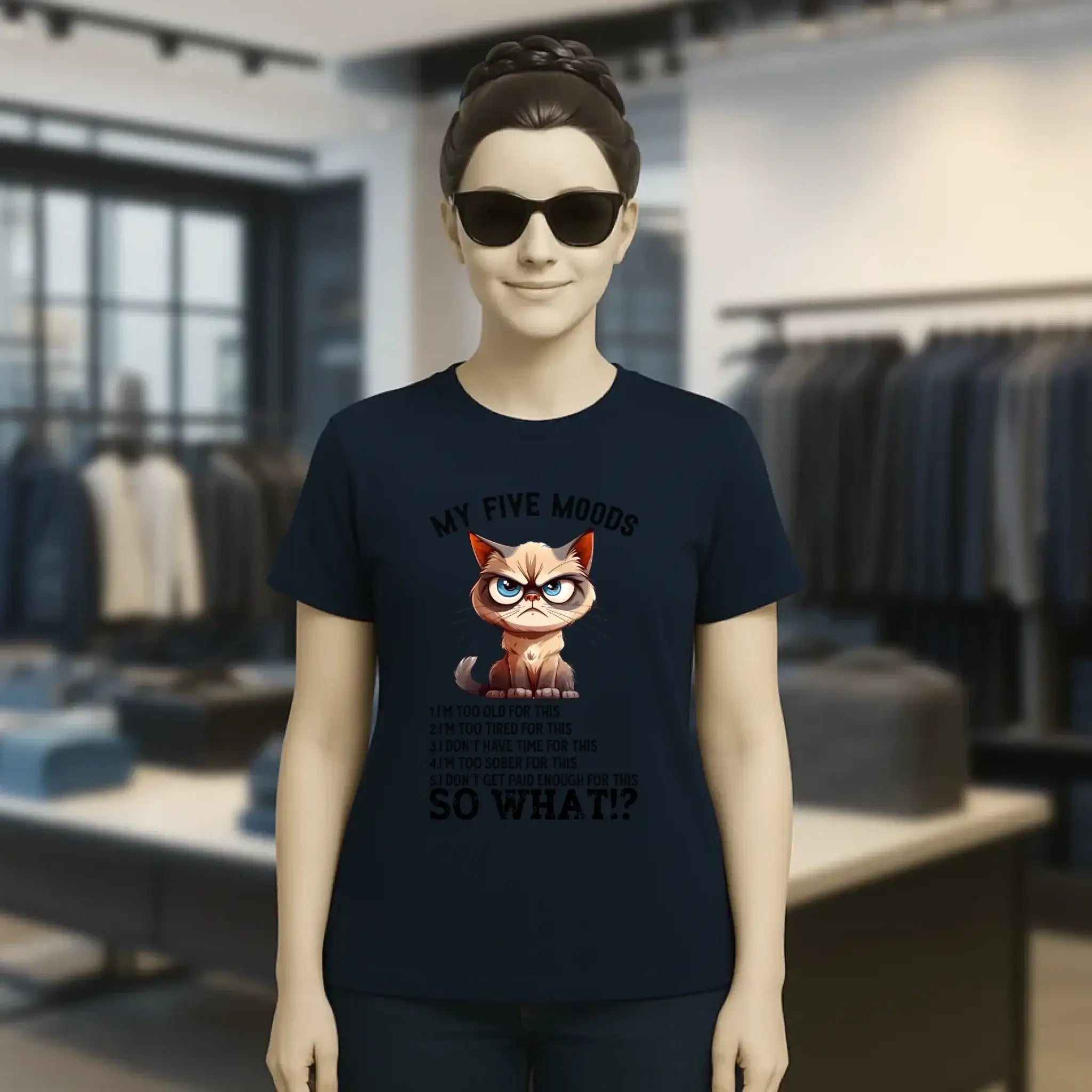 5 MOODS • Katze • Ladies Premium T-Shirt XS-2XL aus Bio-Baumwolle für Damen • Exklusivdesign • personalisiert