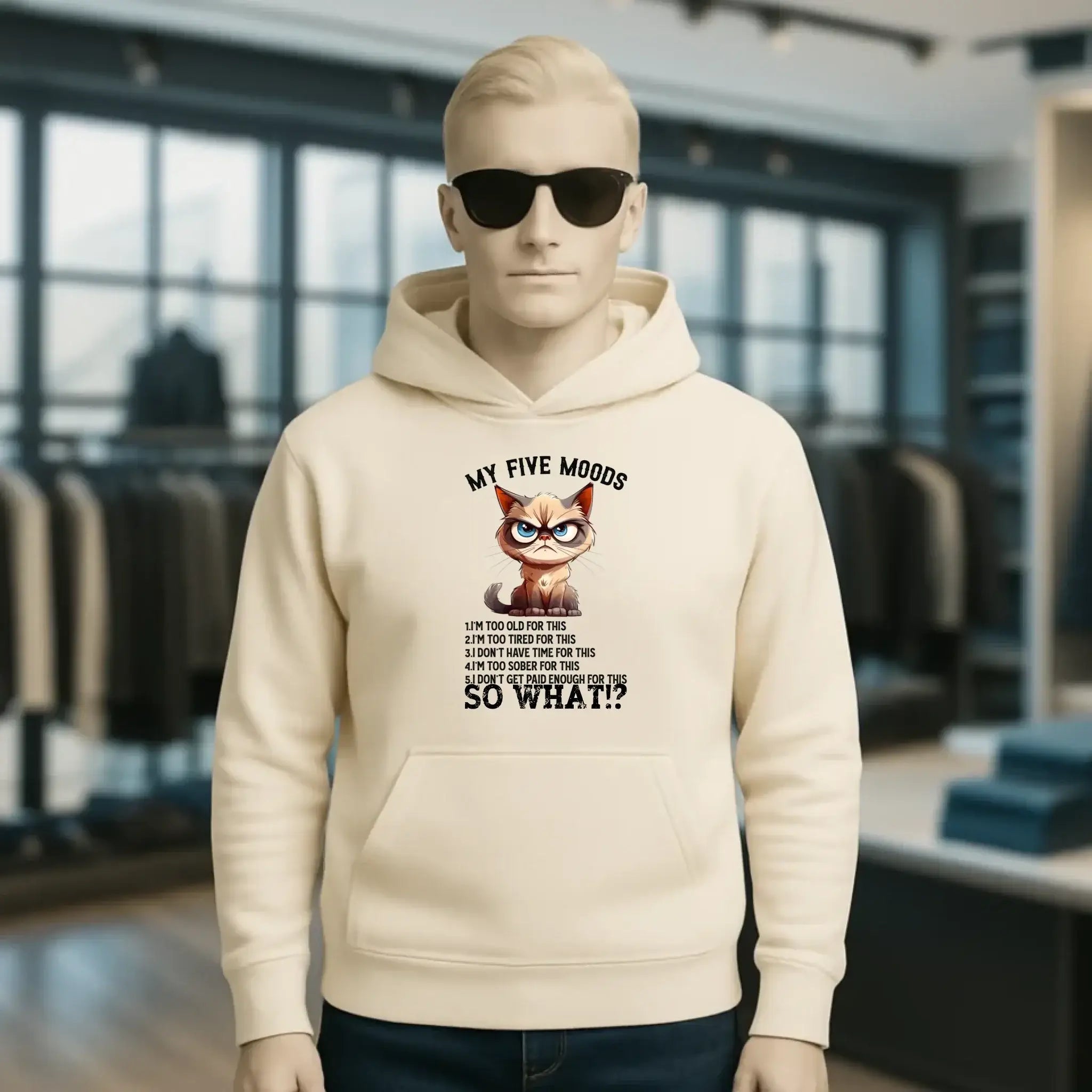 5 MOODS • Katze • Unisex Premium Hoodie XS-5XL aus Bio-Baumwolle für Damen & Herren • Exklusivdesign • personalisiert