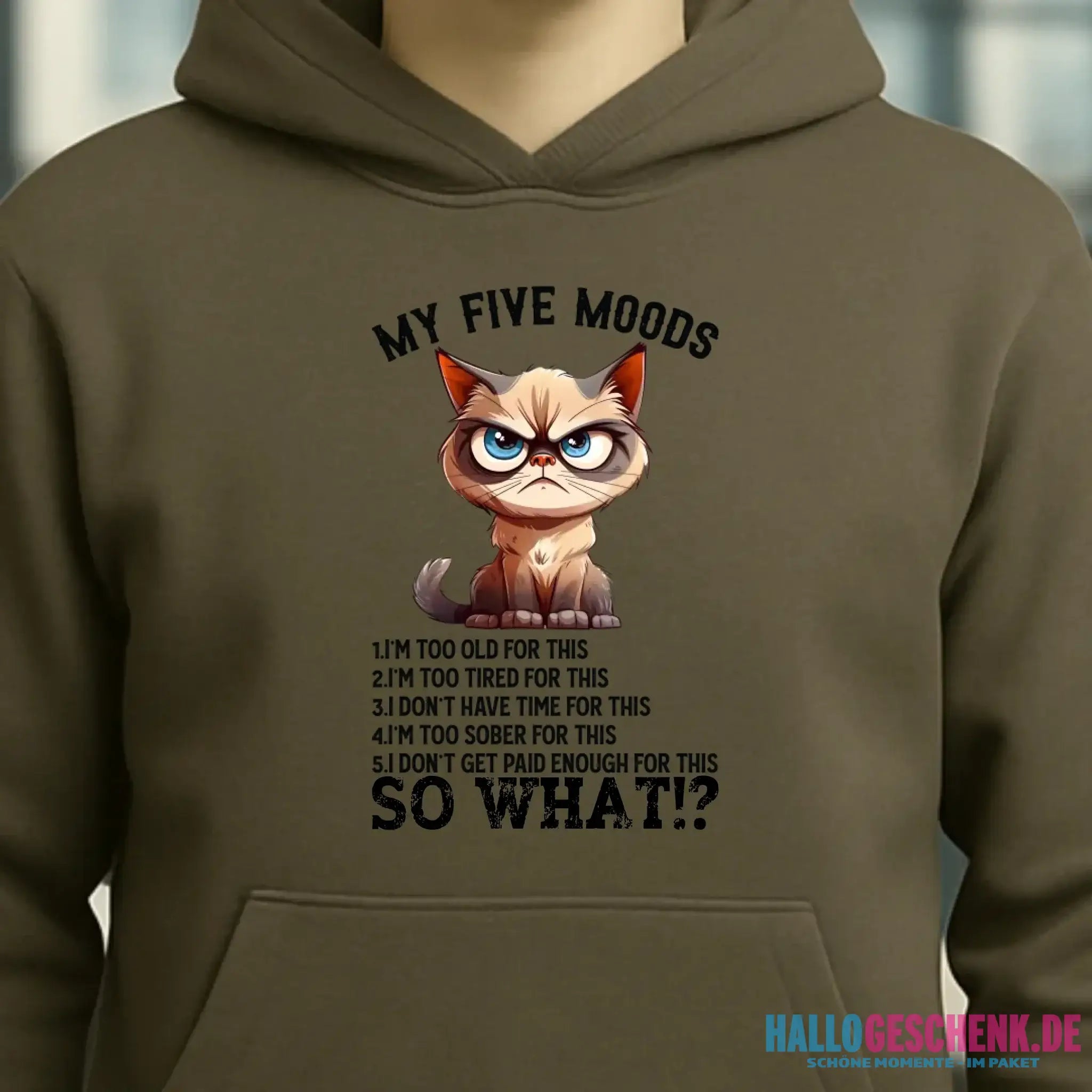 5 MOODS • Katze • Unisex Premium Hoodie XS-5XL aus Bio-Baumwolle für Damen & Herren • Exklusivdesign • personalisiert