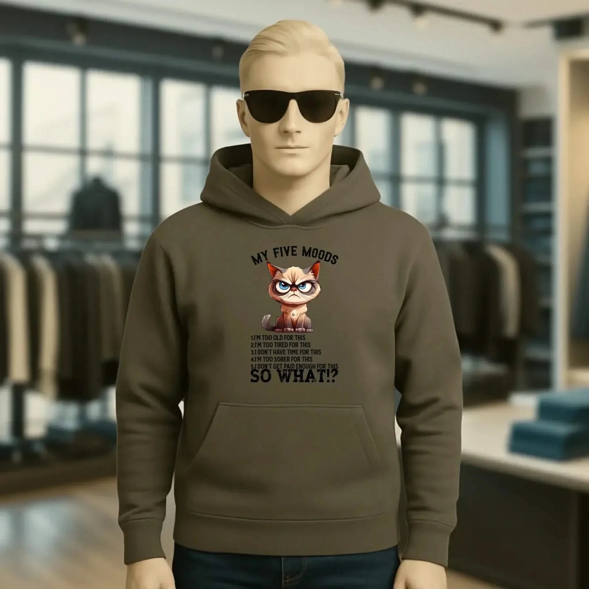 5 MOODS • Katze • Unisex Premium Hoodie XS-5XL aus Bio-Baumwolle für Damen & Herren • Exklusivdesign • personalisiert