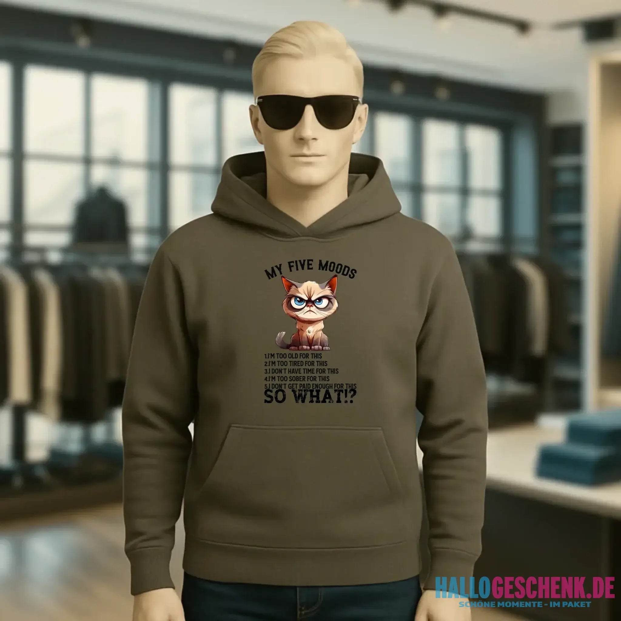 5 MOODS • Katze • Unisex Premium Hoodie XS-5XL aus Bio-Baumwolle für Damen & Herren • Exklusivdesign • personalisiert