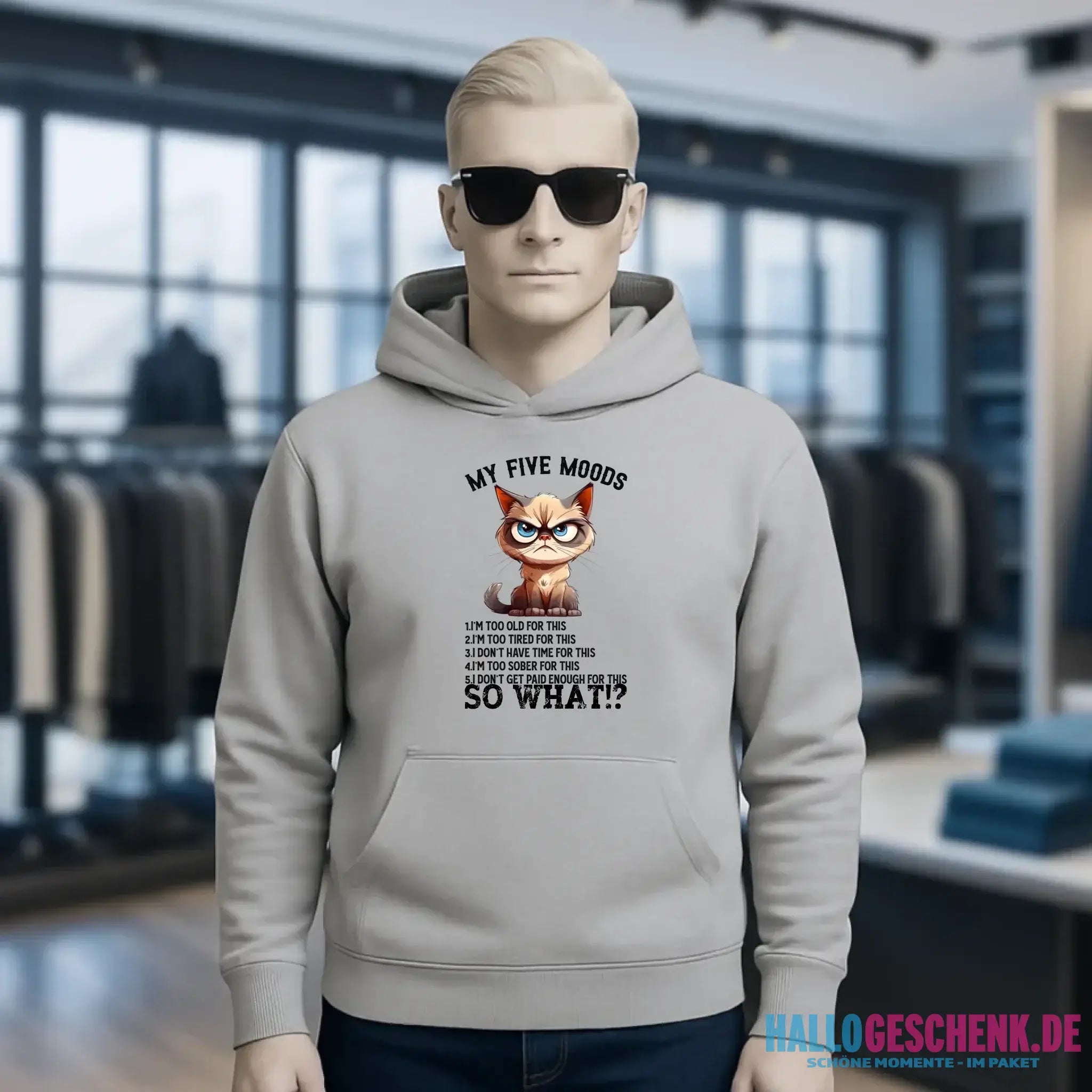 5 MOODS • Katze • Unisex Premium Hoodie XS-5XL aus Bio-Baumwolle für Damen & Herren • Exklusivdesign • personalisiert