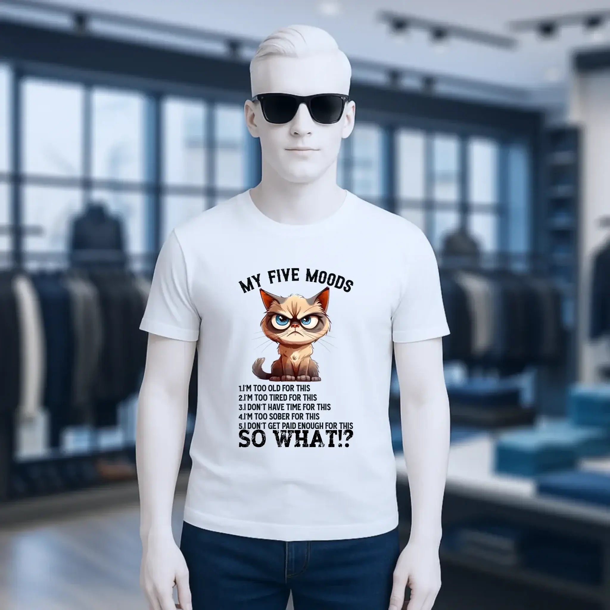 5 MOODS • Katze • Unisex Premium T-Shirt XS-5XL aus Bio-Baumwolle für Damen & Herren • Exklusivdesign • personalisiert