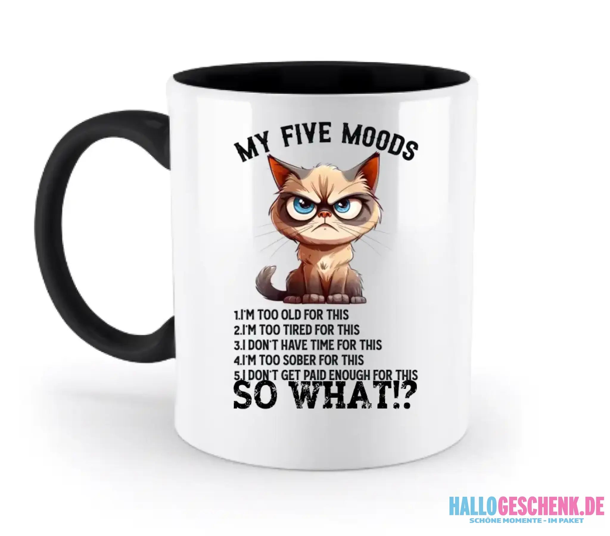 5 MOODS âą Katze âą zweifarbige Tasse âą Exklusivdesign âą personalisiert