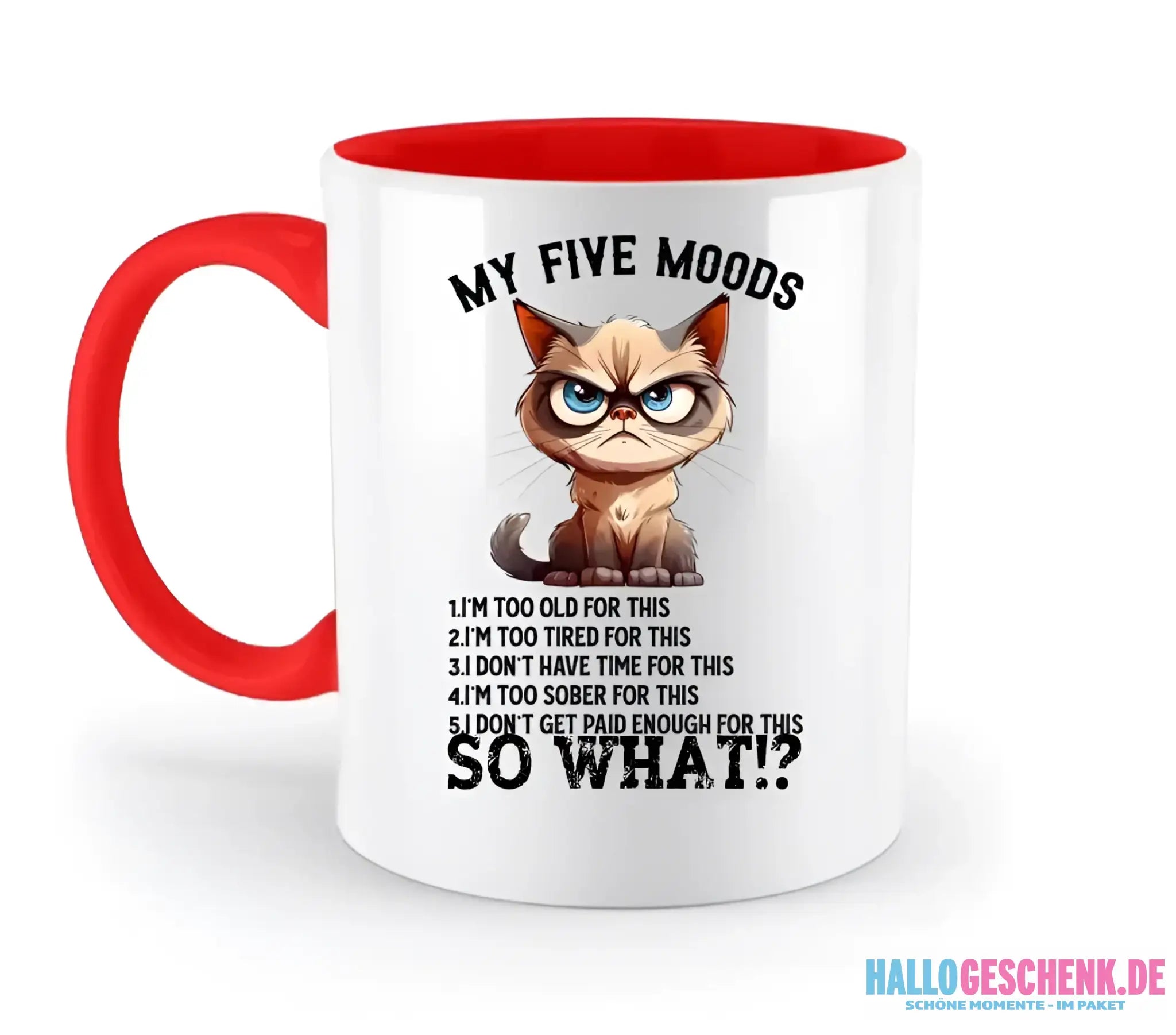5 MOODS • Katze • zweifarbige Tasse • Exklusivdesign • personalisiert