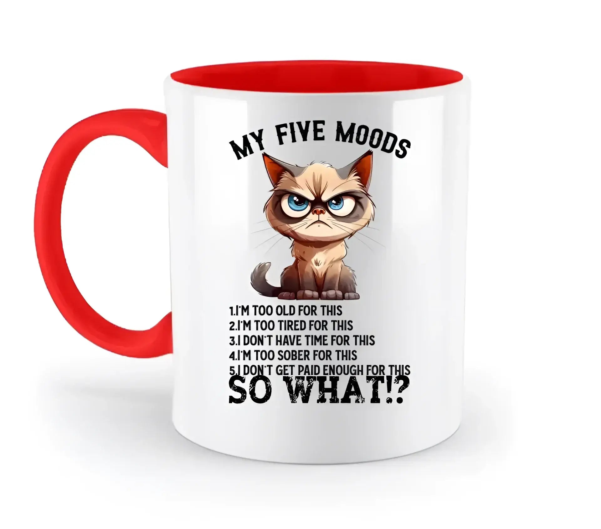 5 MOODS • Katze • zweifarbige Tasse • Exklusivdesign • personalisiert