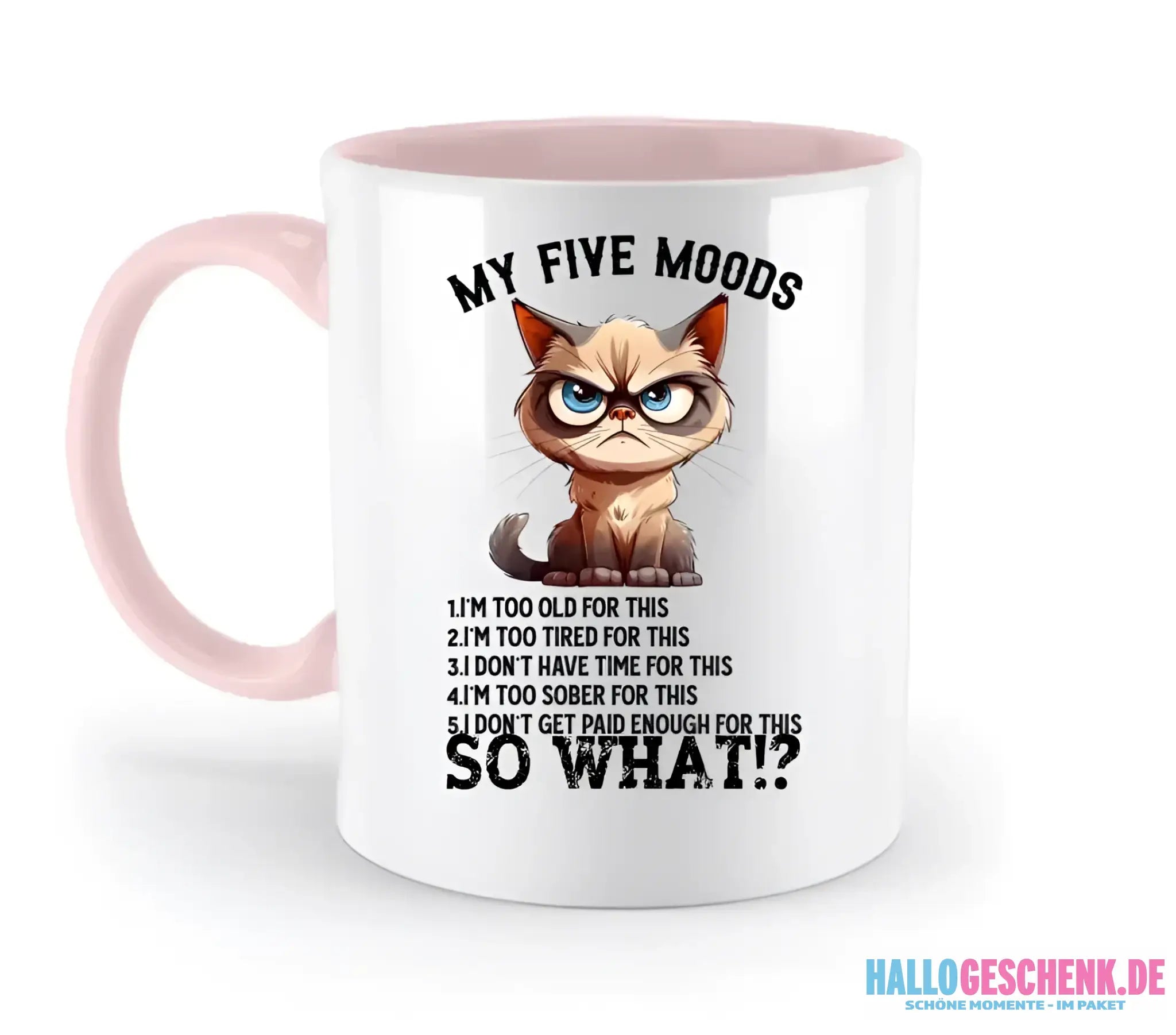 5 MOODS • Katze • zweifarbige Tasse • Exklusivdesign • personalisiert