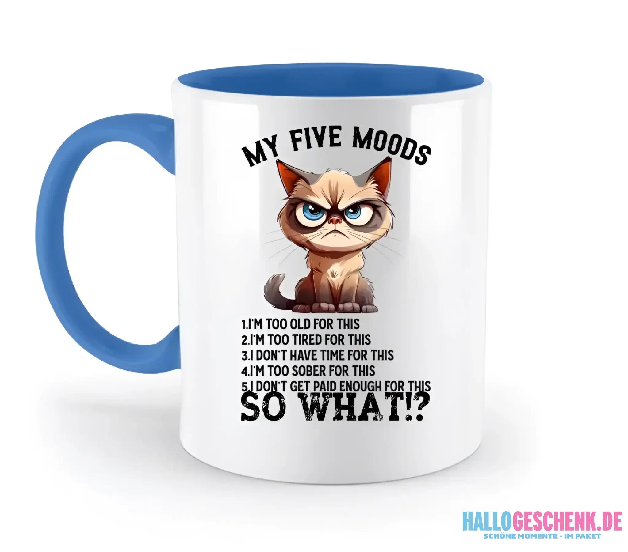5 MOODS • Katze • zweifarbige Tasse • Exklusivdesign • personalisiert