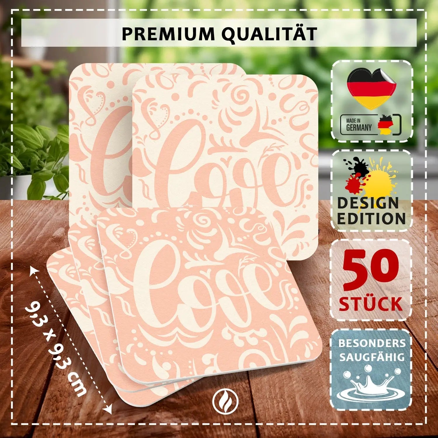 50 Bierdeckel Love Hochzeit Pastellrosa