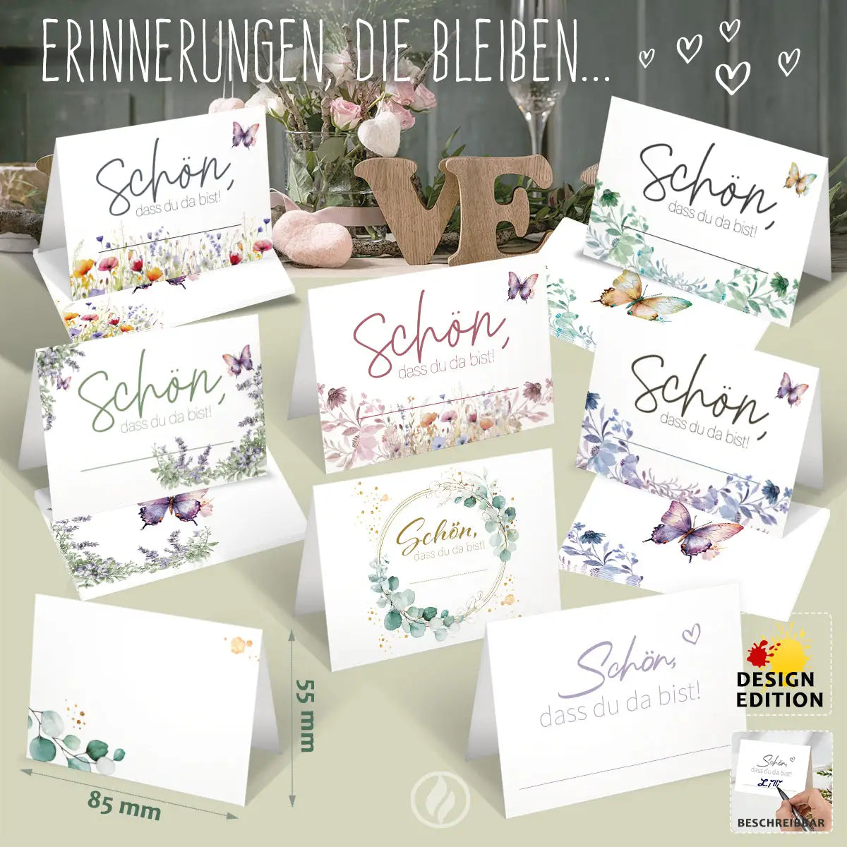 50 Bierdeckel Schön dass du da bist Floral Butterfly Wildblumen
