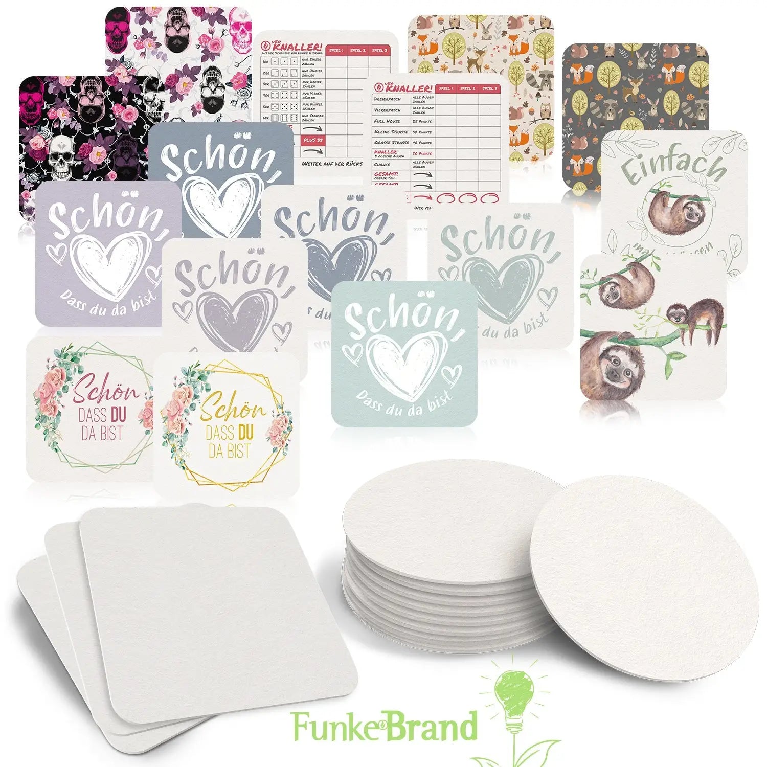 50x Bierdeckel ’Schön dass du da bist’ in Grün Floral mit Efeu