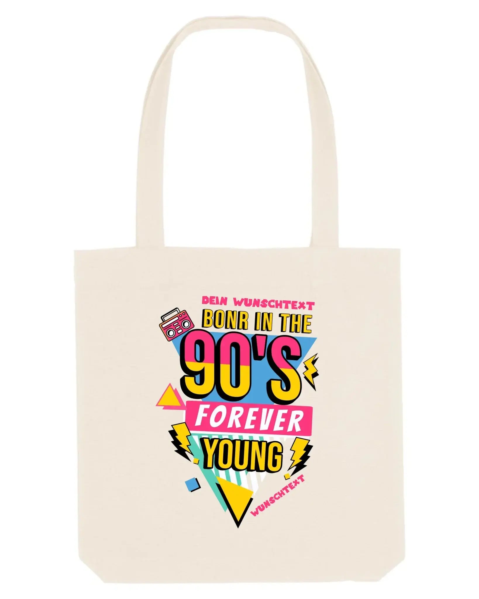 Creamfarbener canvas shopper mit 90er jahre grafik in gelb und pink aus der boombox statement collection