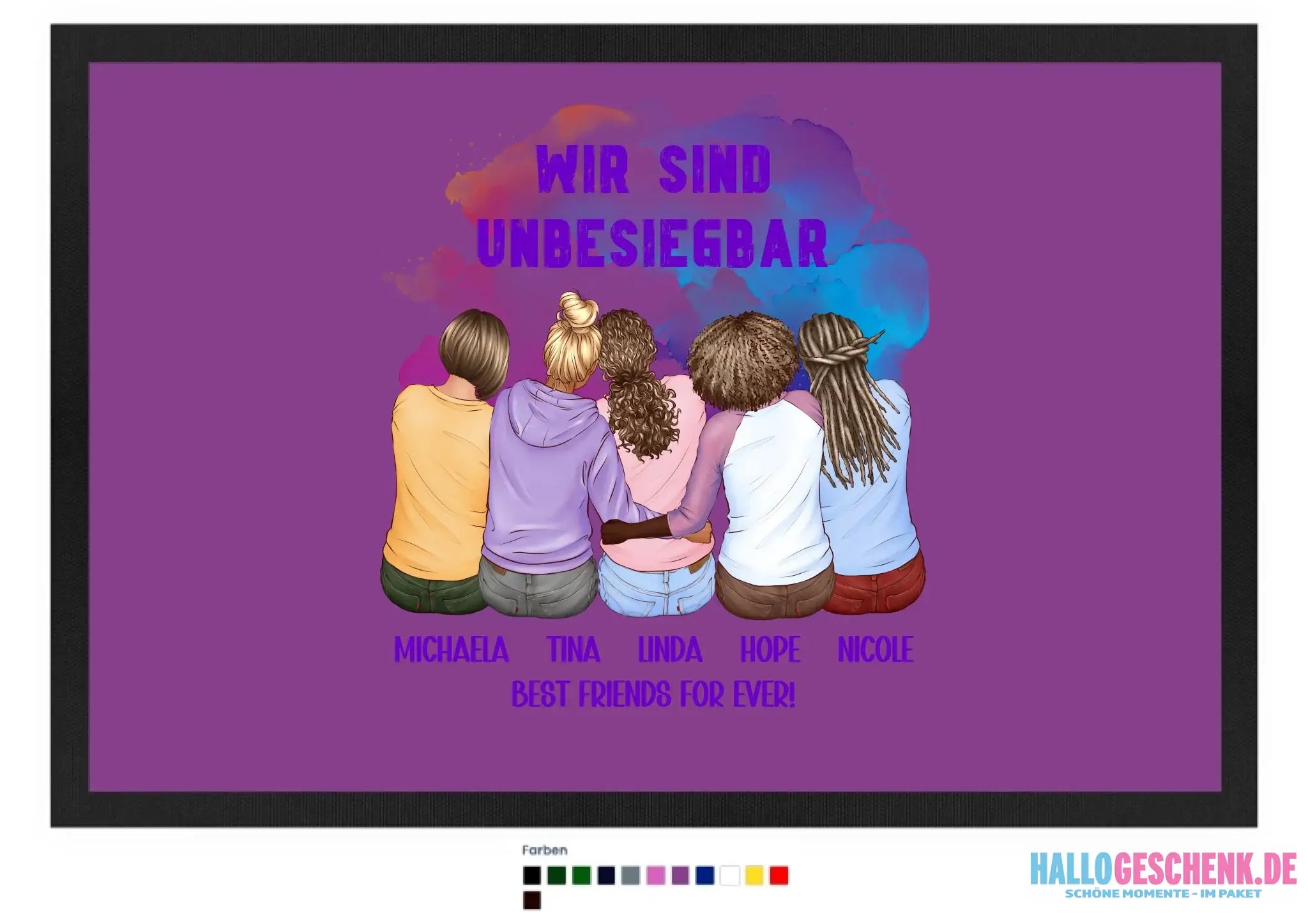 5in1: Gestalte 2-5 Freundinnen - Fußmatte mit Gummirand 60x40 cm in 12 Farben
