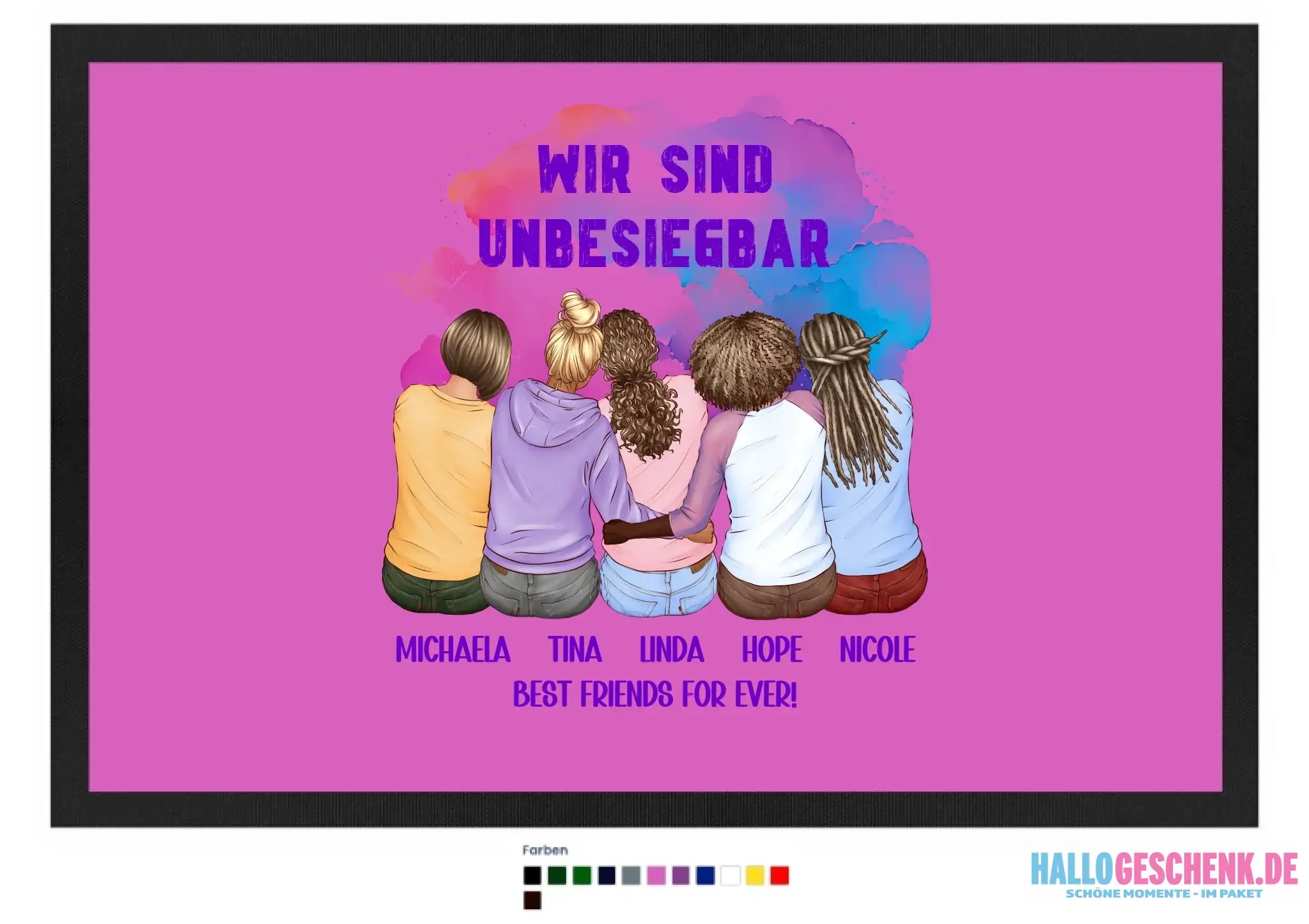 5in1: Gestalte 2-5 Freundinnen - FuĂmatte mit Gummirand 60x40 cm in 12 Farben