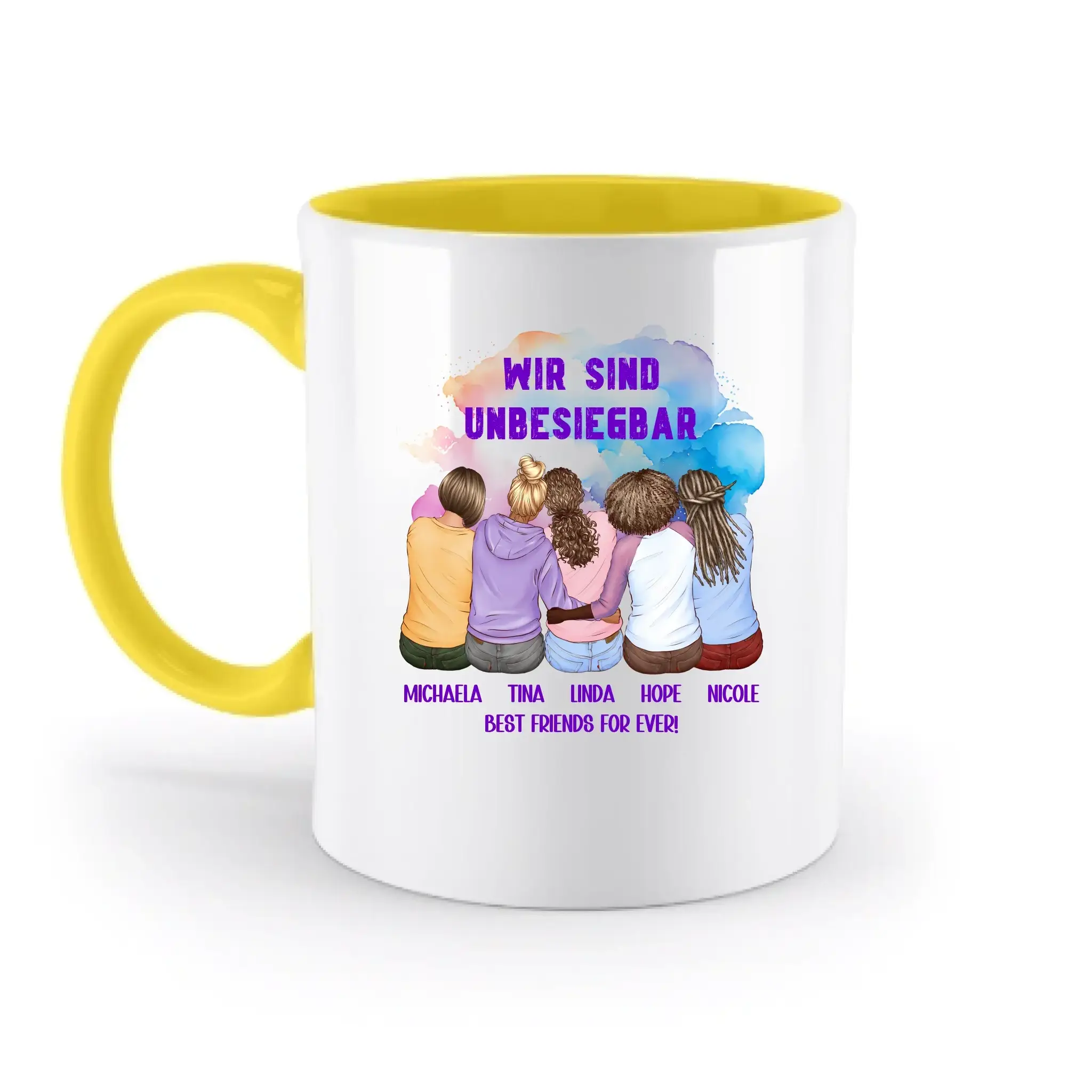 5in1: Gestalte 2-5 Freundinnen personalisierbar - zweifarbige Tasse
