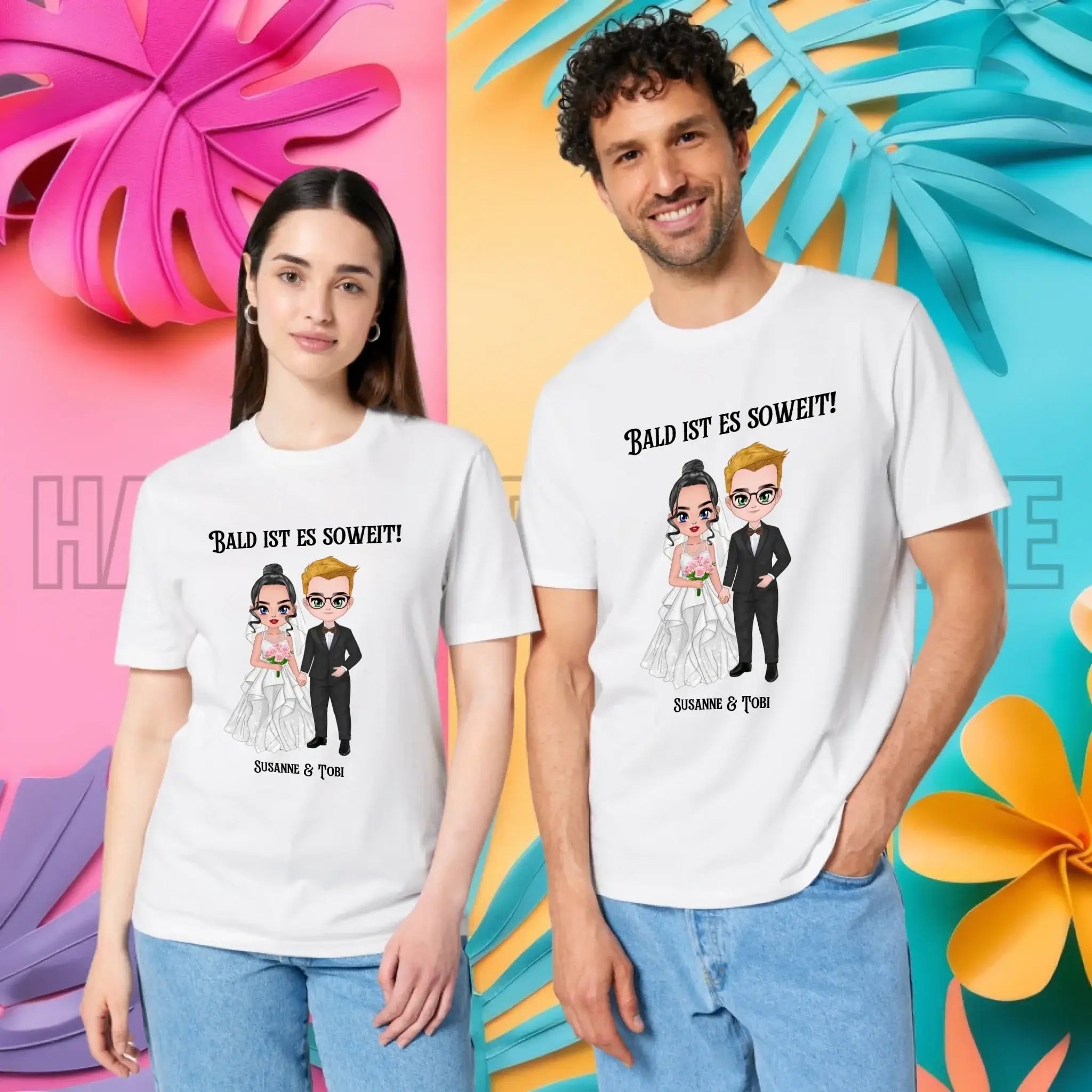 5in1: Hochzeitspaar personalisierbar - Unisex Premium T-Shirt XS-5XL aus Bio-Baumwolle für Damen & Herren