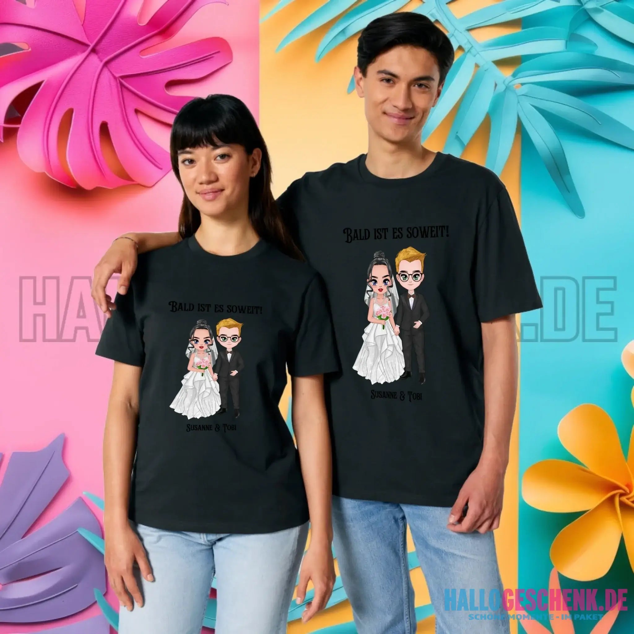 5in1: Hochzeitspaar personalisierbar - Unisex Premium T-Shirt XS-5XL aus Bio-Baumwolle für Damen & Herren