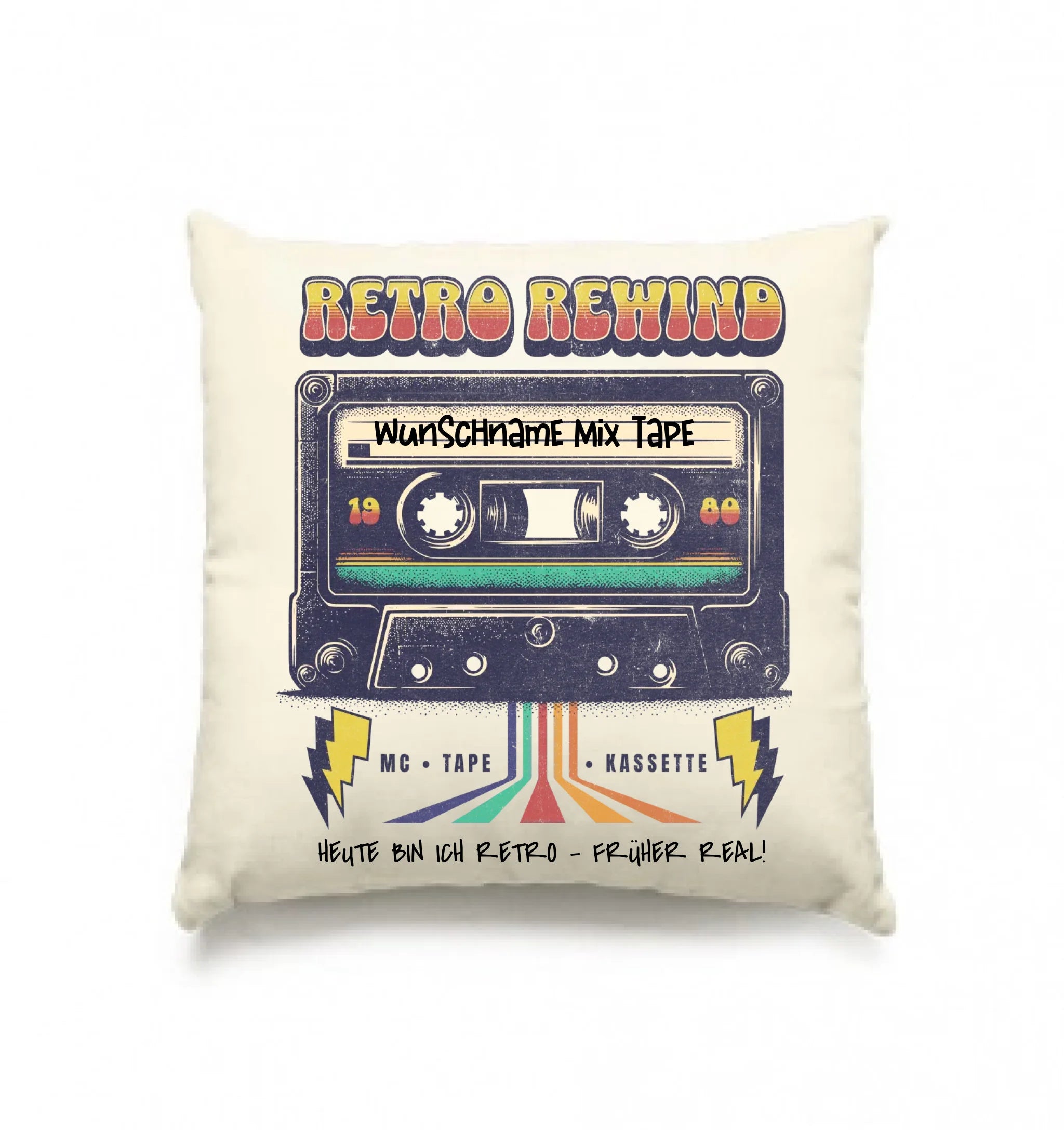 Retro MC 1950 bis 2010 + Wunschtext • Kissen 40x40 cm • personalisiert