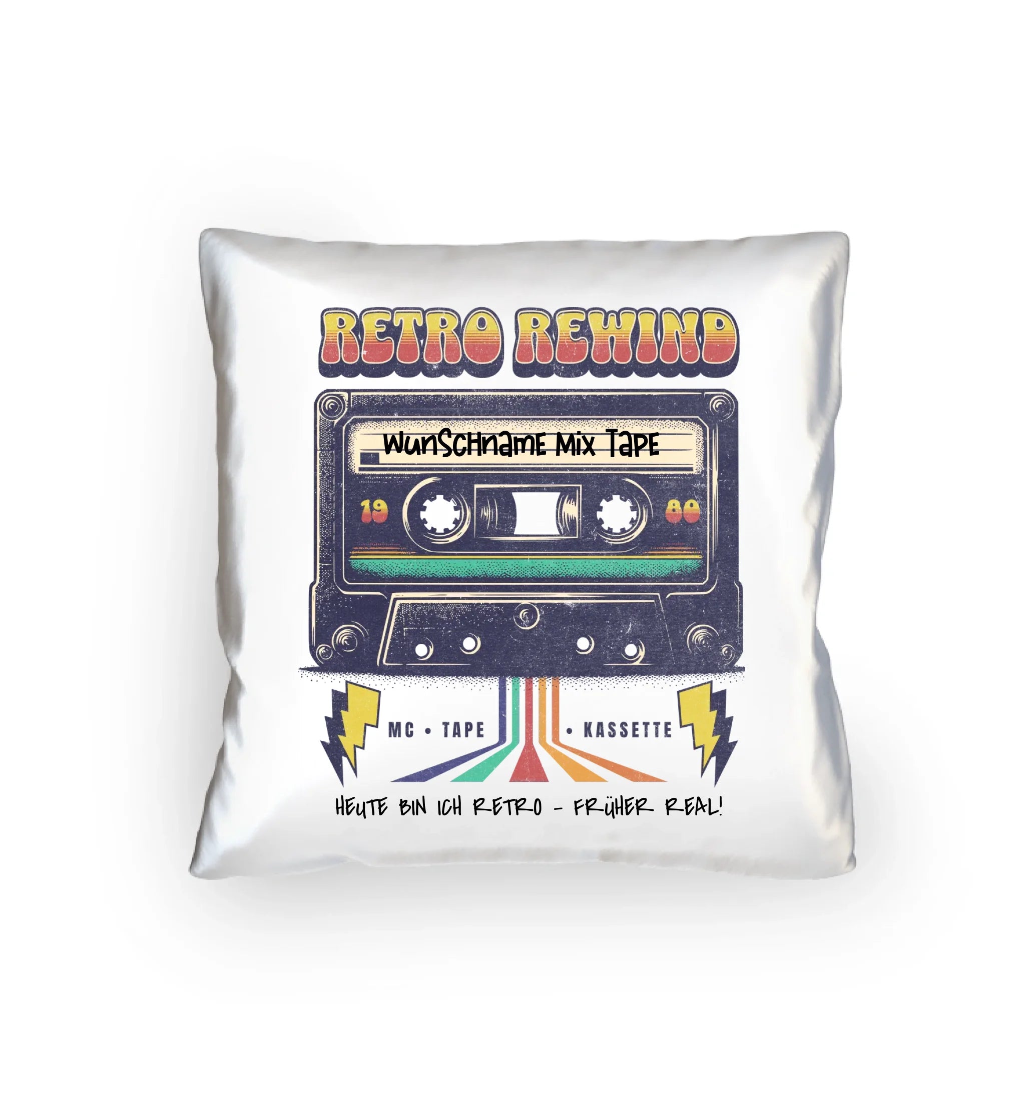 Retro MC 1950 bis 2010 + Wunschtext • Kissen 40x40 cm • personalisiert
