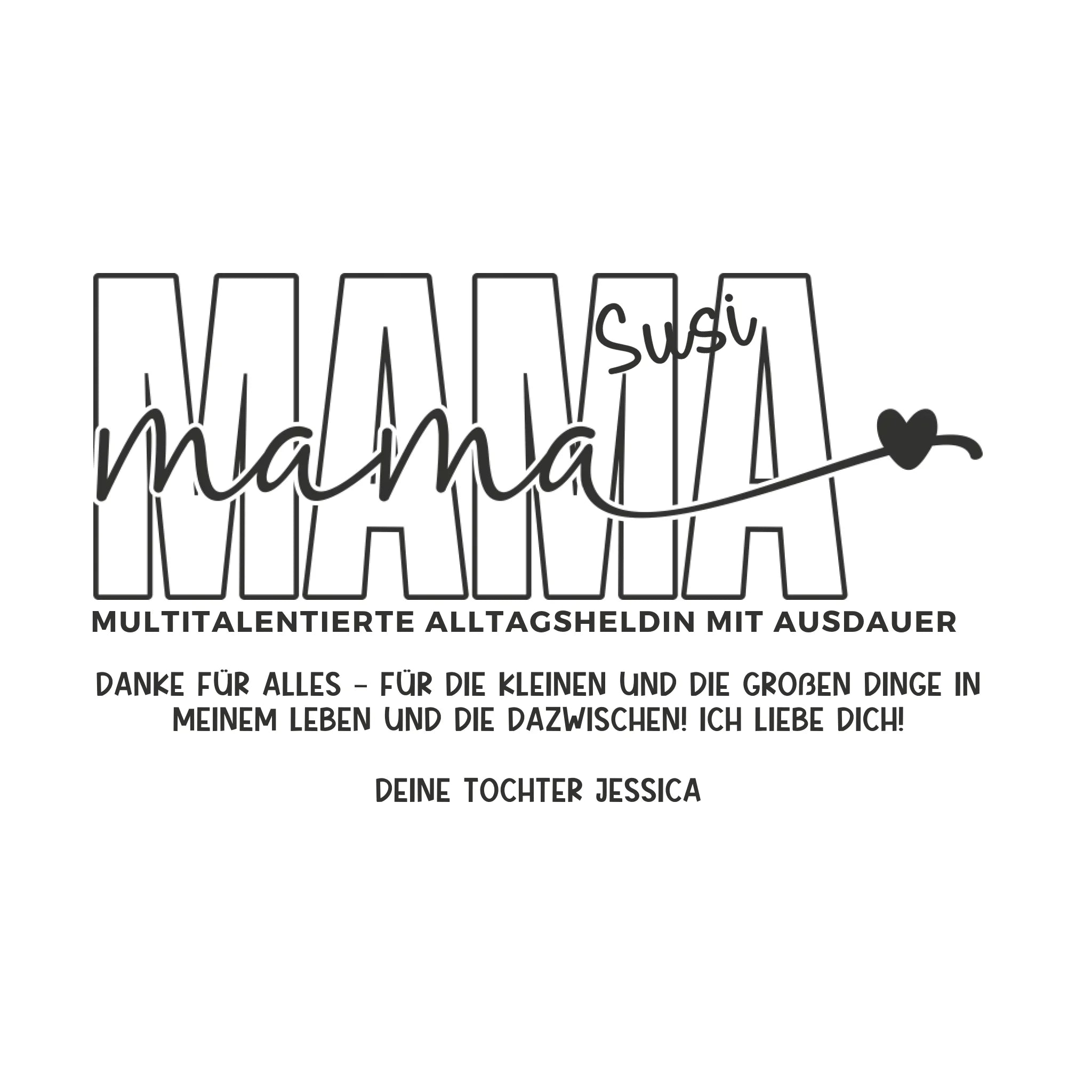 MAMA: Multitalentierte Alltagsheldin mit Ausdauer + Wunschname + Botschaft • STICKER 20x20cm Aufkleber • personalisiert
