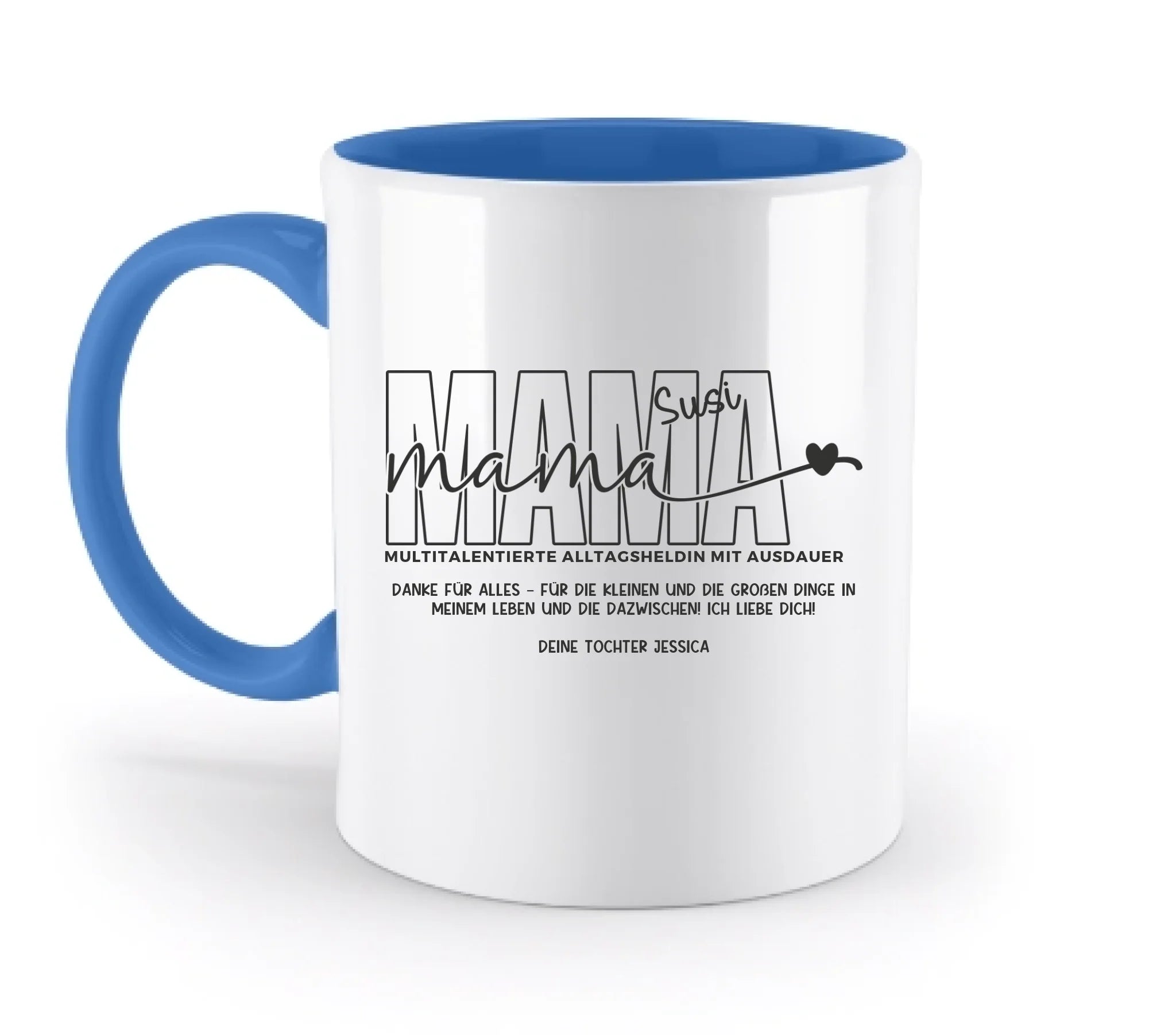 MAMA: Multitalentierte Alltagsheldin mit Ausdauer + Wunschname + Botschaft • zweifarbige Tasse • Exklusivdesign • personalisiert