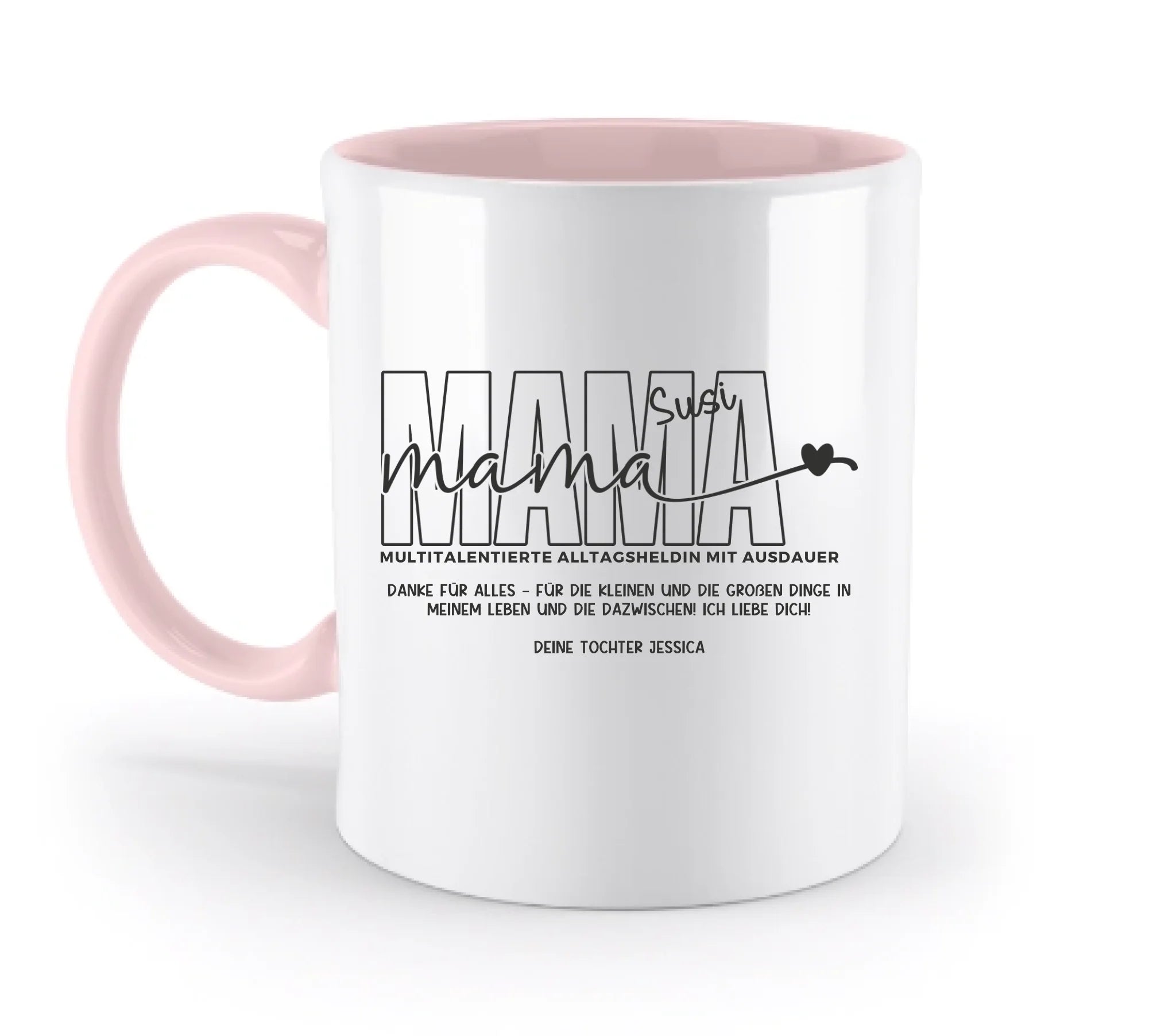 MAMA: Multitalentierte Alltagsheldin mit Ausdauer + Wunschname + Botschaft • zweifarbige Tasse • Exklusivdesign • personalisiert