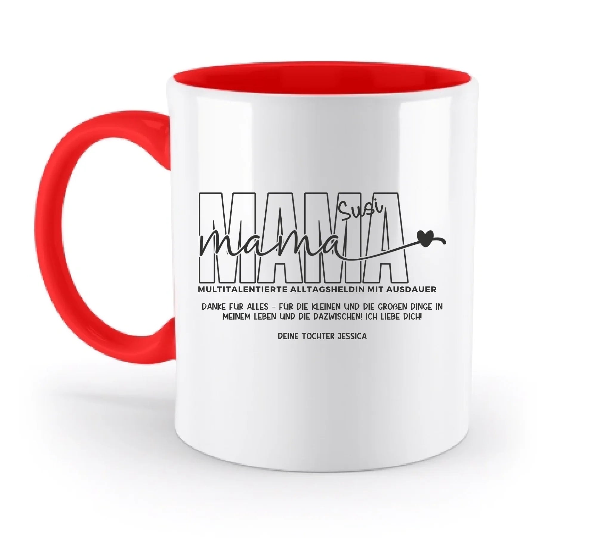MAMA: Multitalentierte Alltagsheldin mit Ausdauer + Wunschname + Botschaft • zweifarbige Tasse • Exklusivdesign • personalisiert