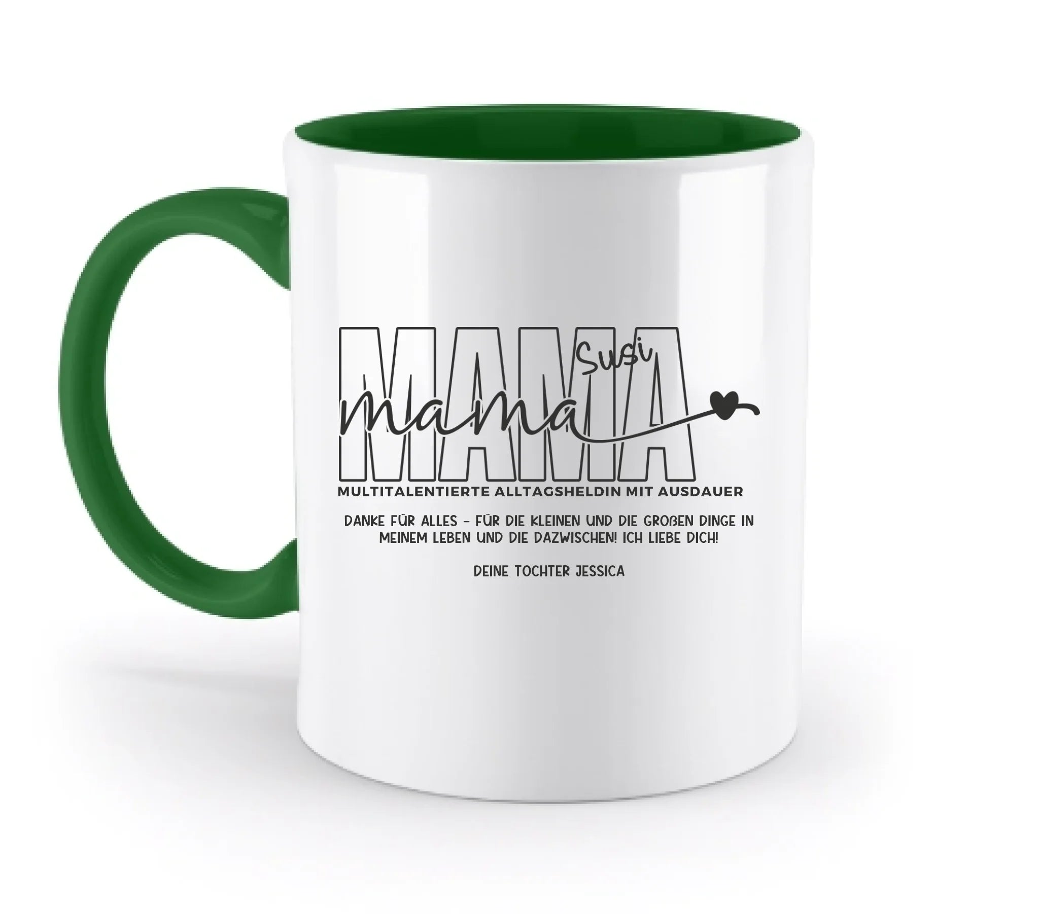 MAMA: Multitalentierte Alltagsheldin mit Ausdauer + Wunschname + Botschaft • zweifarbige Tasse • Exklusivdesign • personalisiert
