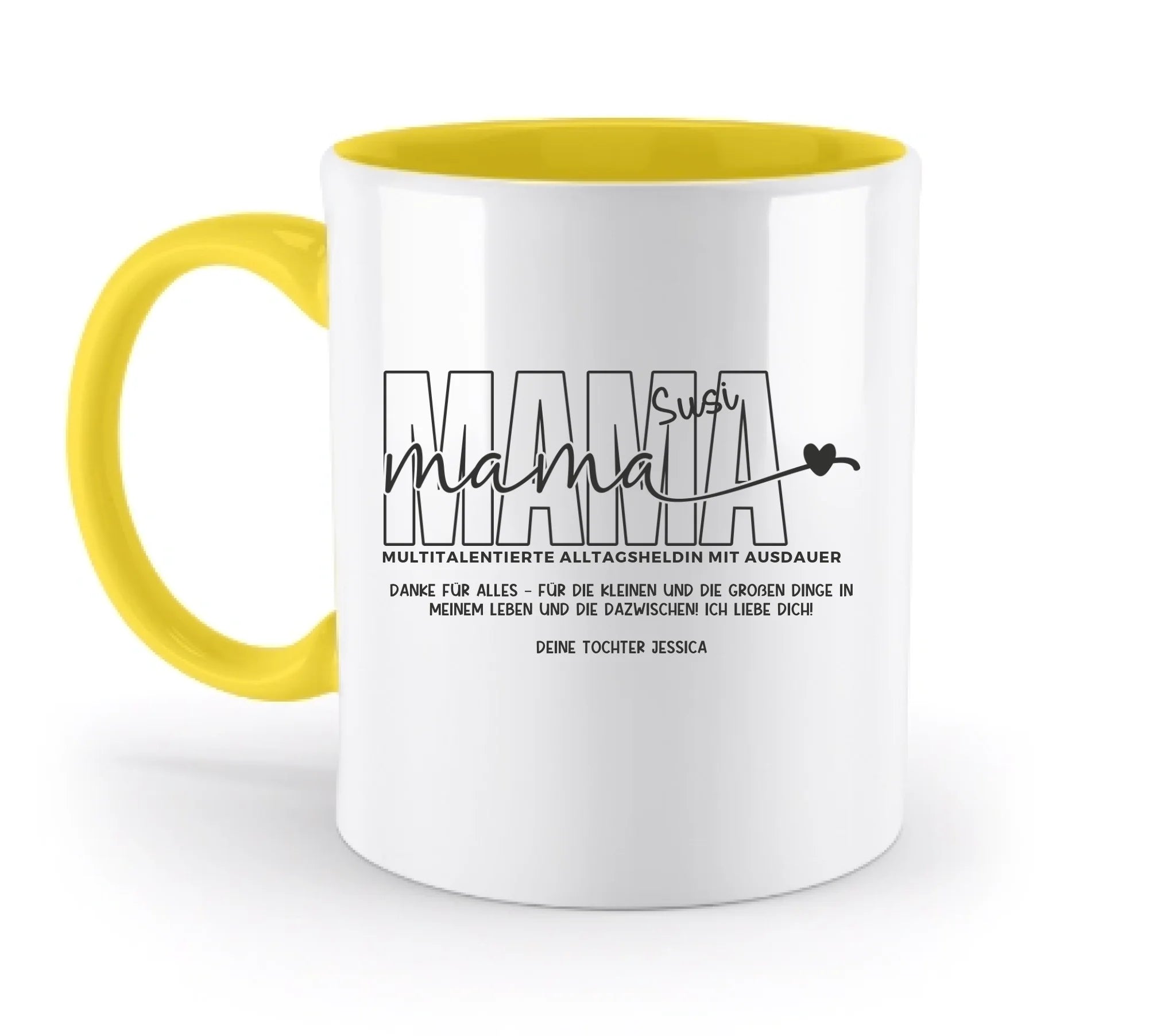 MAMA: Multitalentierte Alltagsheldin mit Ausdauer + Wunschname + Botschaft • zweifarbige Tasse • Exklusivdesign • personalisiert