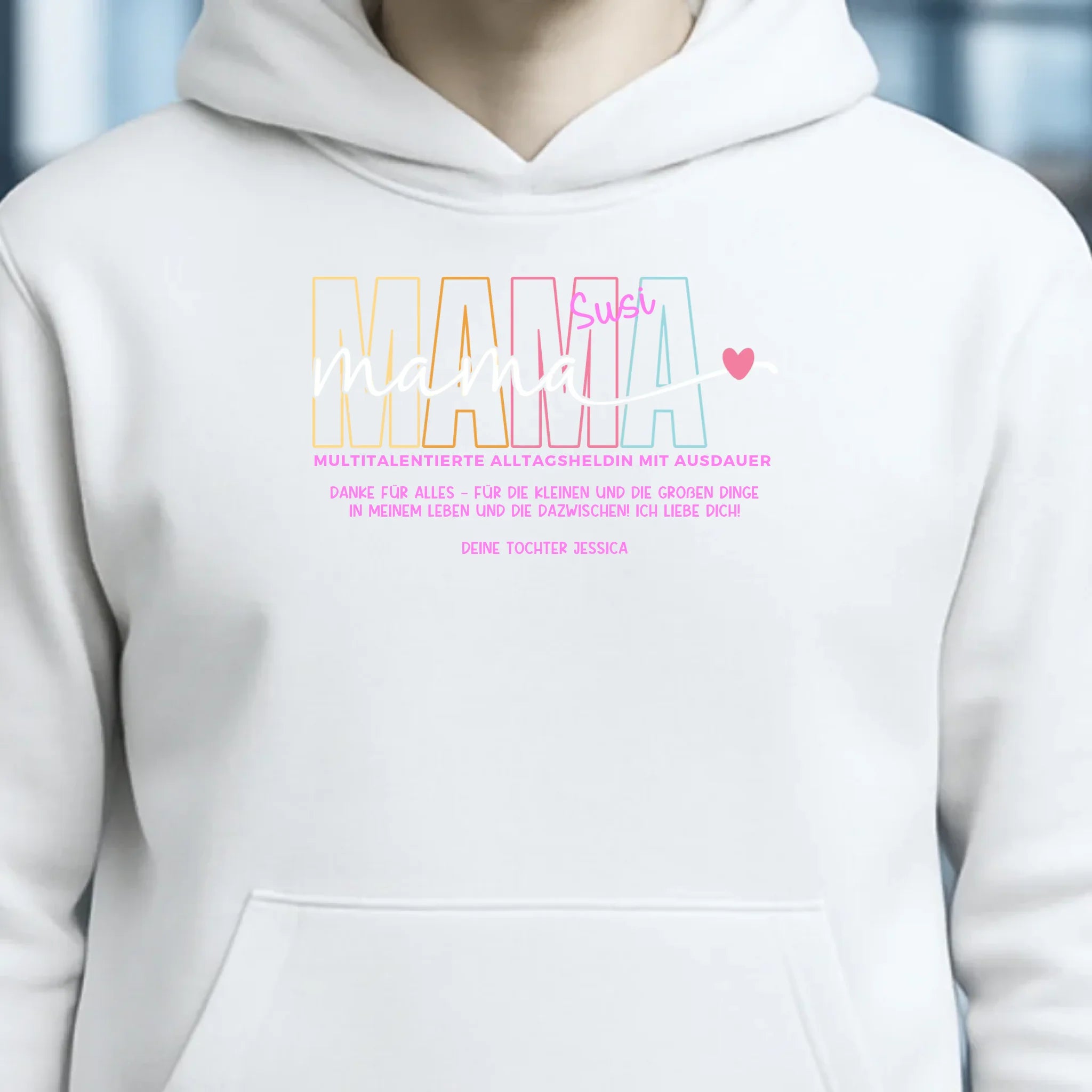 MAMA: Multitalentierte Alltagsheldin mit Ausdauer + Wunschname + Botschaft • Unisex Premium Hoodie XS-5XL aus Bio-Baumwolle für Damen & Herren • Exklusivdesign • personalisiert
