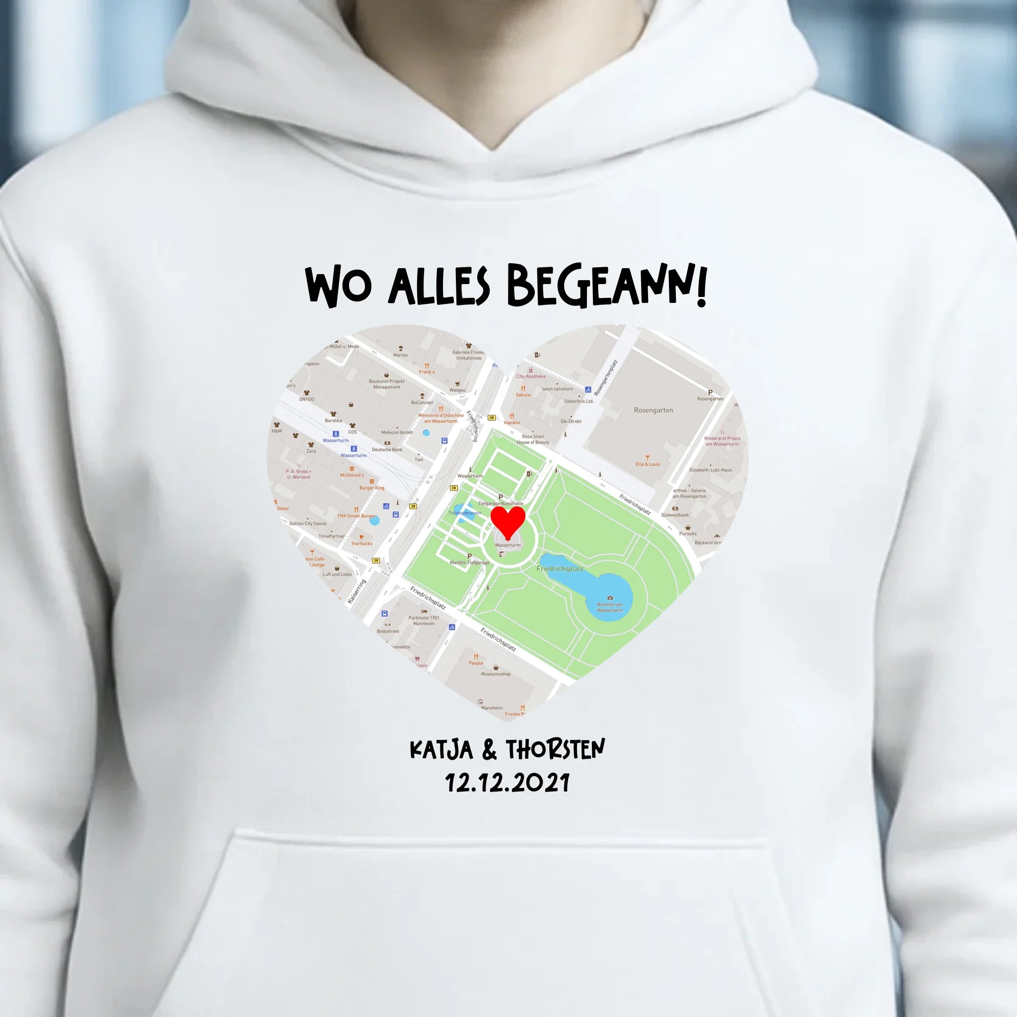 Karten-Generator mit echtem Ort und deinem Text • Karte • Maps • Unisex Premium Hoodie XS-5XL aus Bio-Baumwolle für Damen & Herren • Exklusivdesign • personalisiert