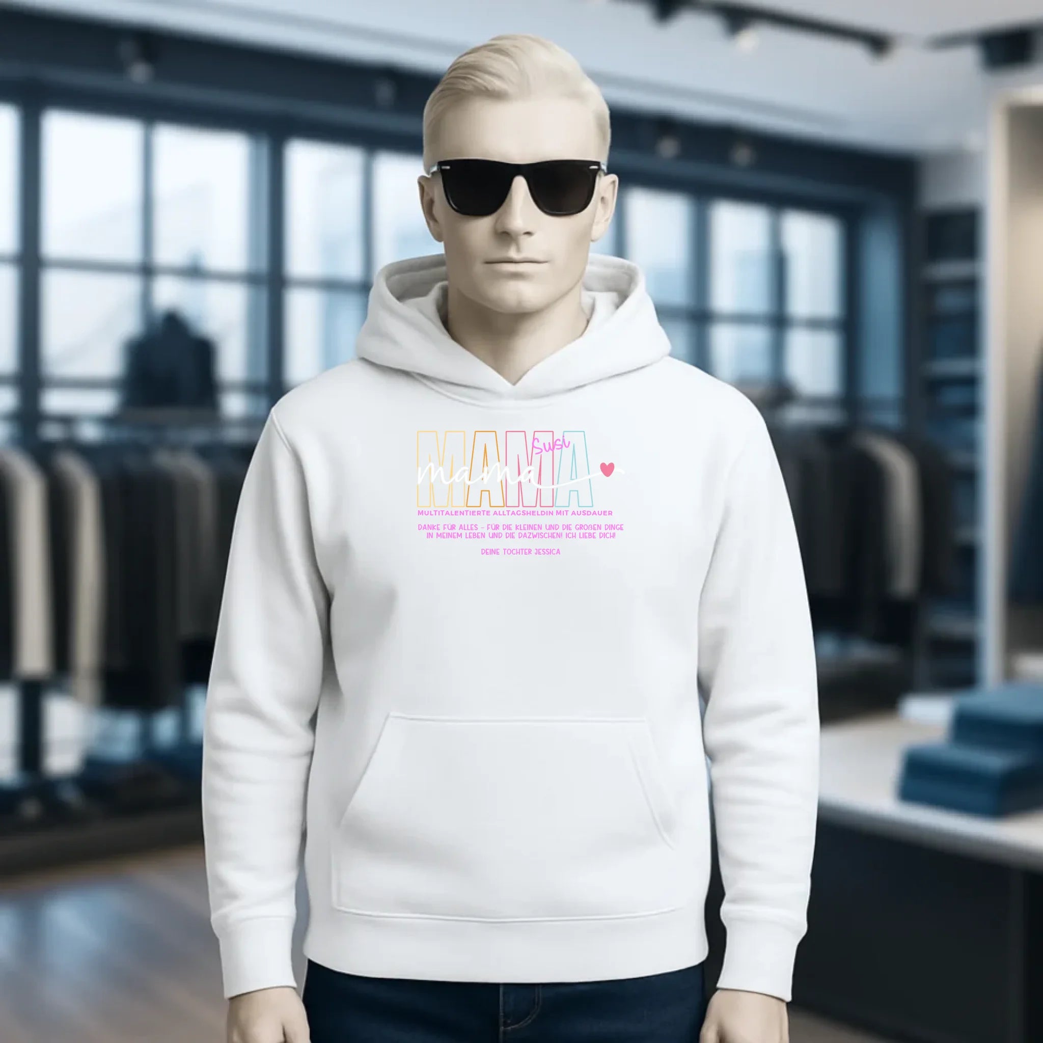 MAMA: Multitalentierte Alltagsheldin mit Ausdauer + Wunschname + Botschaft • Unisex Premium Hoodie XS-5XL aus Bio-Baumwolle für Damen & Herren • Exklusivdesign • personalisiert