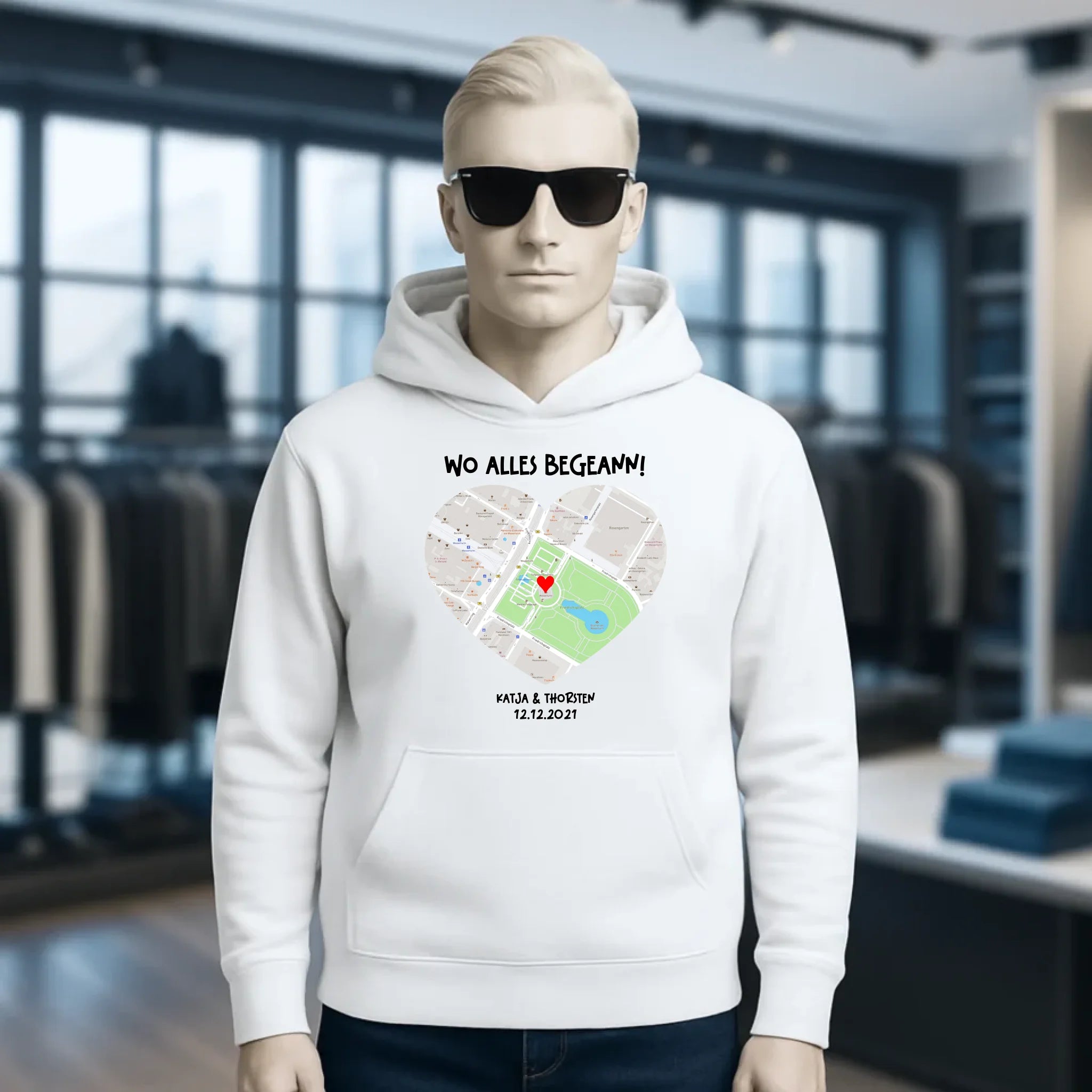 Karten-Generator mit echtem Ort und deinem Text • Karte • Maps • Unisex Premium Hoodie XS-5XL aus Bio-Baumwolle für Damen & Herren • Exklusivdesign • personalisiert