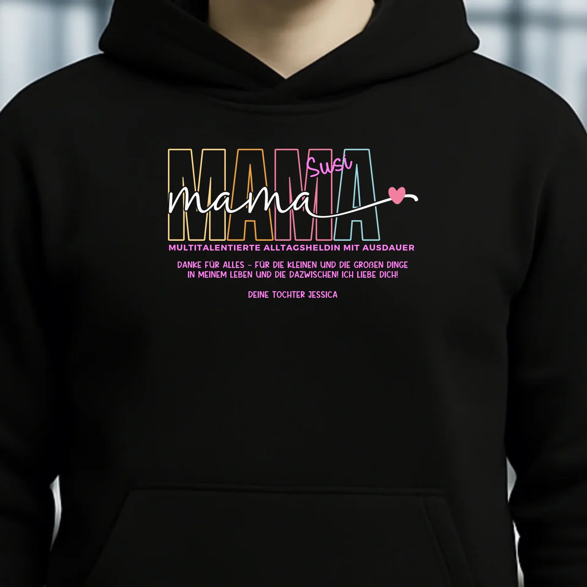 MAMA: Multitalentierte Alltagsheldin mit Ausdauer + Wunschname + Botschaft • Unisex Premium Hoodie XS-5XL aus Bio-Baumwolle für Damen & Herren • Exklusivdesign • personalisiert