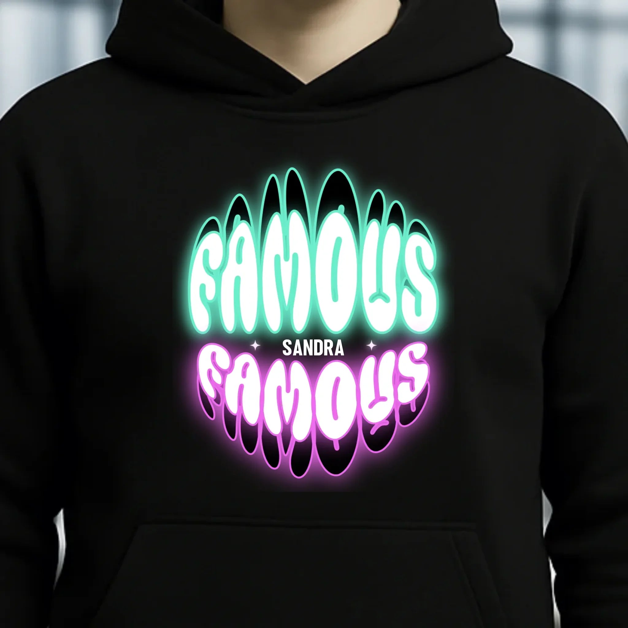 FAMOUS + Name • personalisierter Text • Unisex Premium Hoodie XS-5XL aus Bio-Baumwolle für Damen & Herren • Exklusivdesign • personalisiert